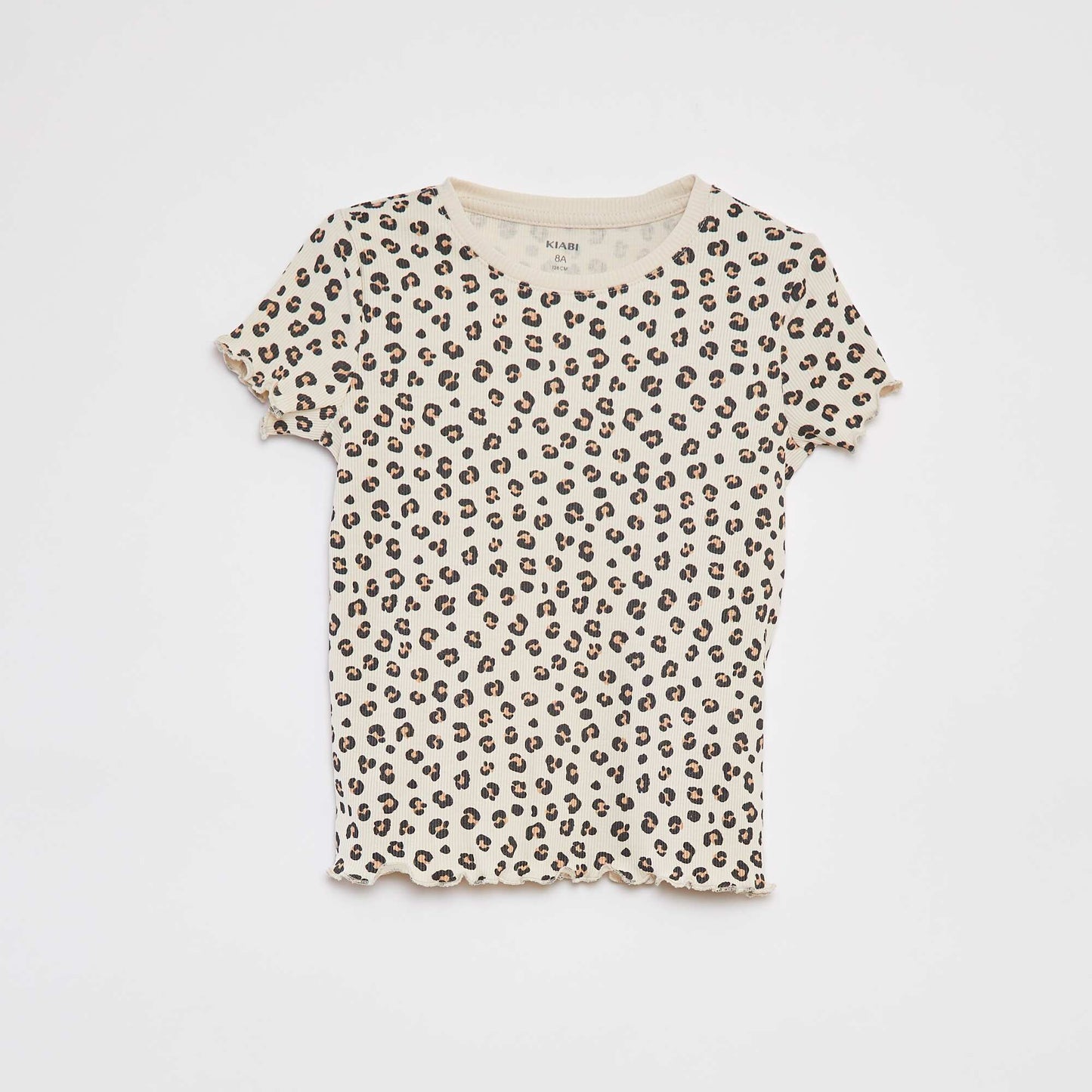 Camiseta de canalé con bordes ondulados y estampados BEIGE