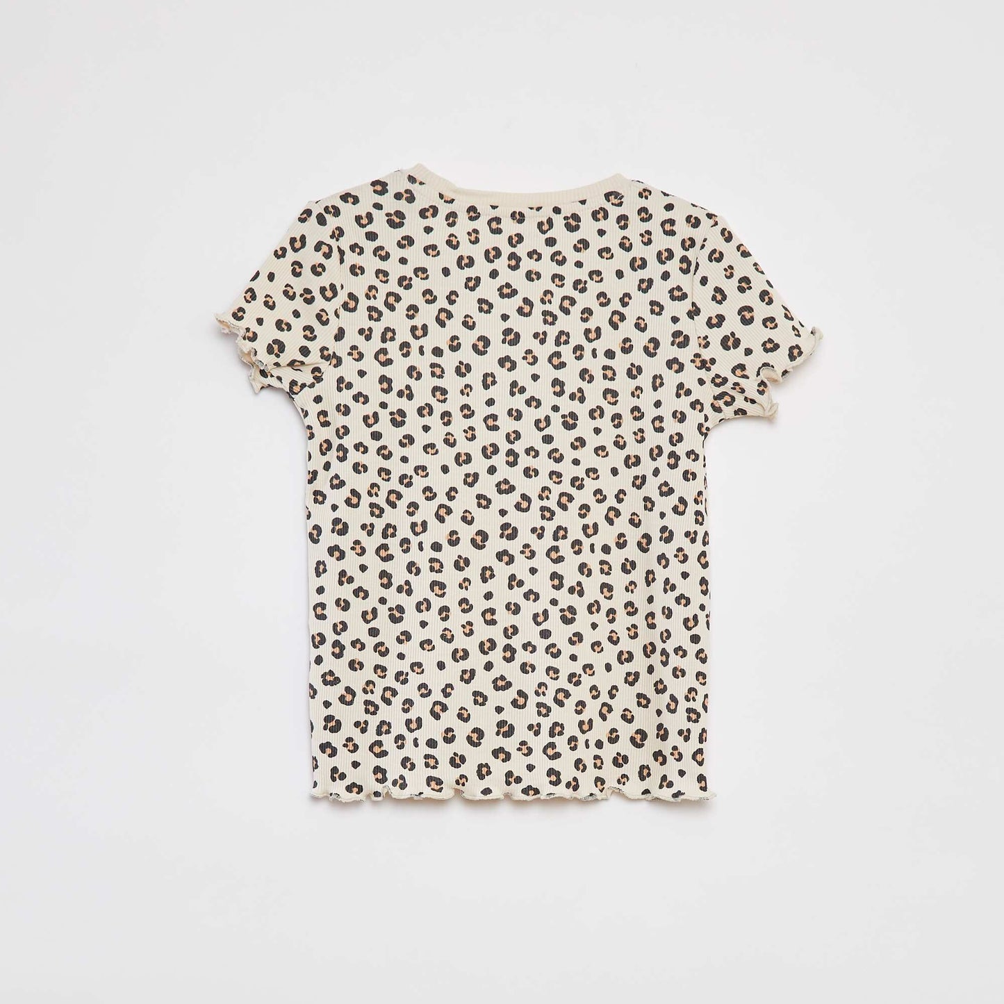 Camiseta de canalé con bordes ondulados y estampados BEIGE