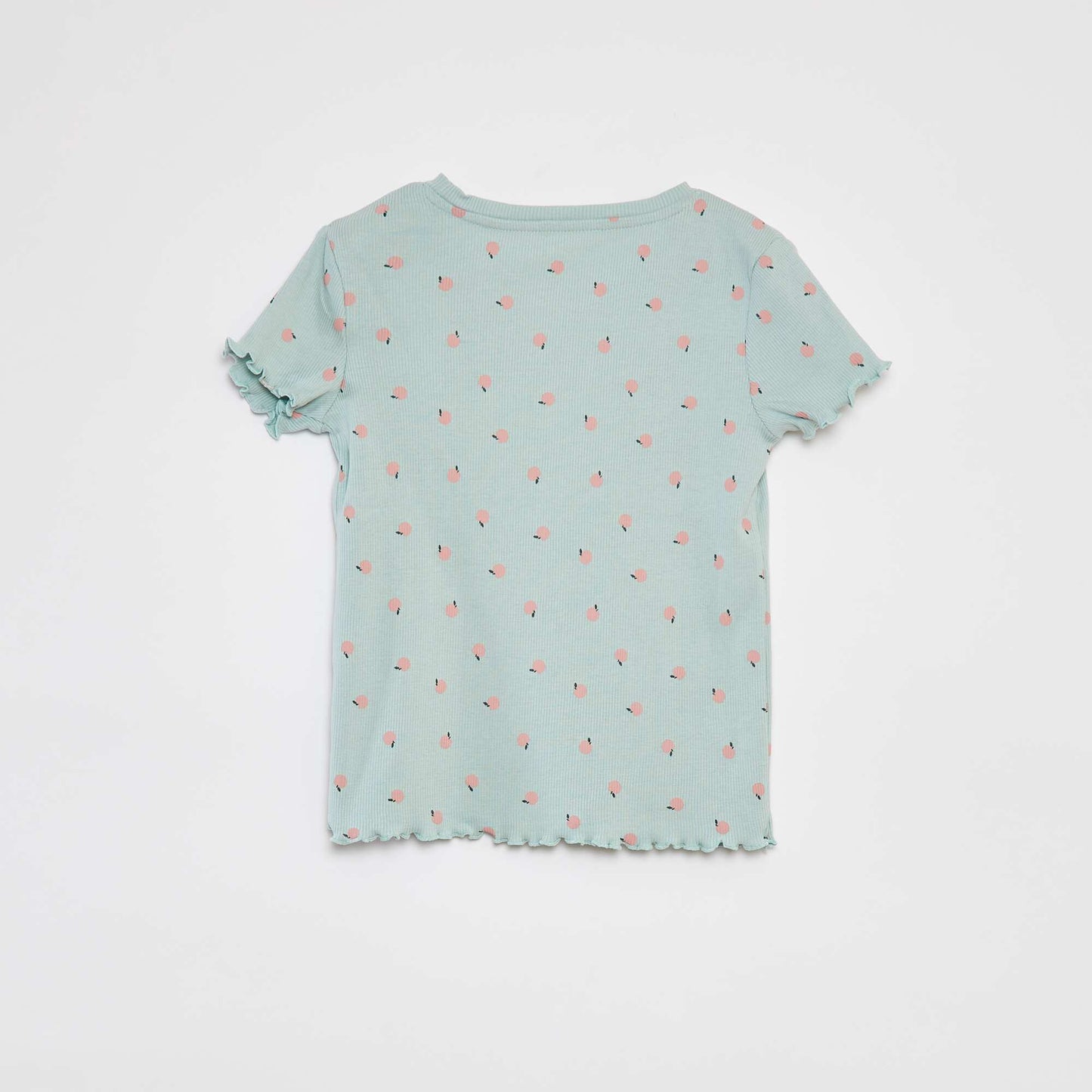 Camiseta de canalé con bordes ondulados y estampados VERDE