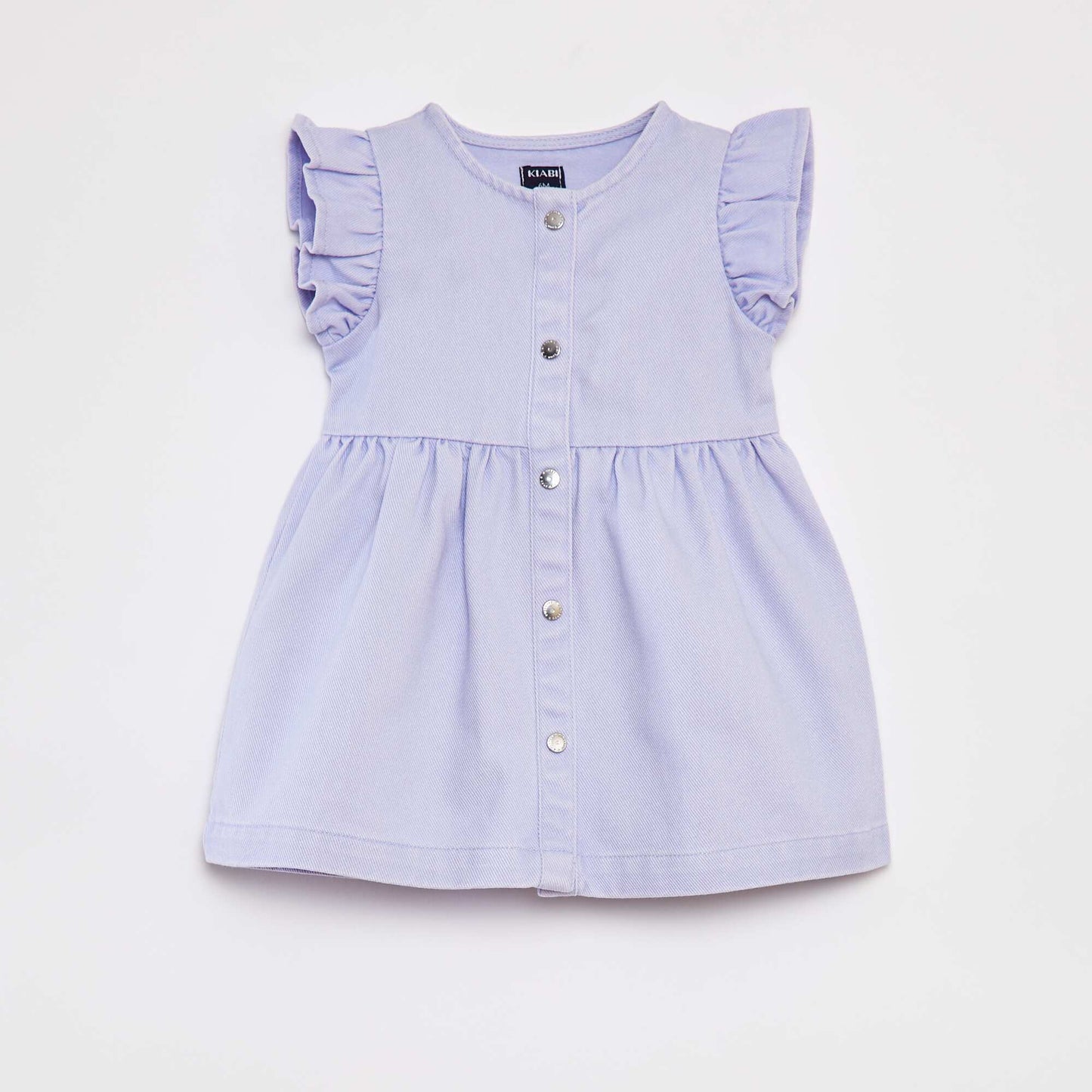 Vestido jean con manga corta con volante PURPURA
