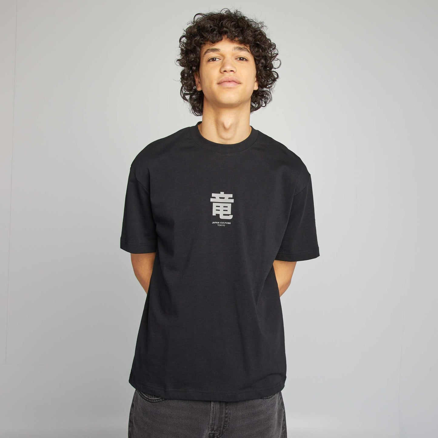 Camiseta de manga corta estampado ambos lados NEGRO