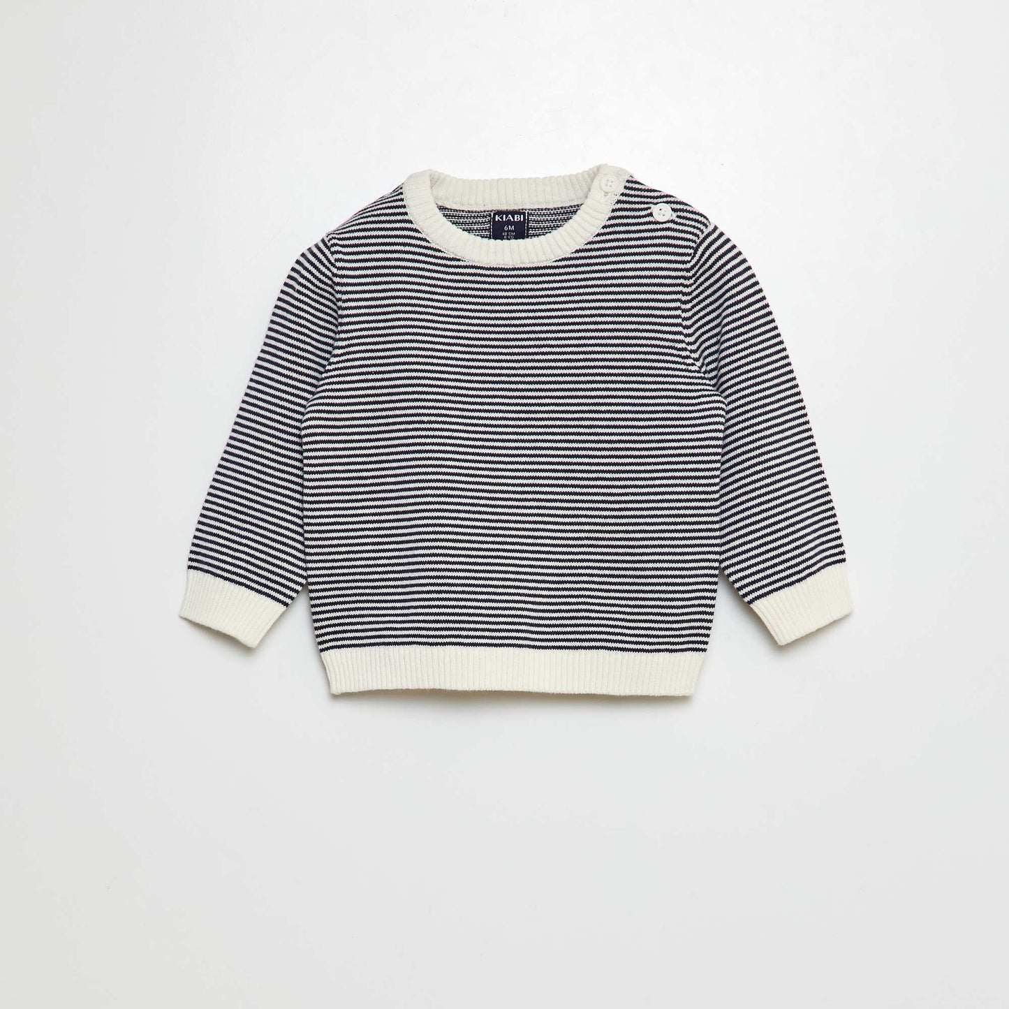 Sweater de rayas con cuello redondo BLANCO