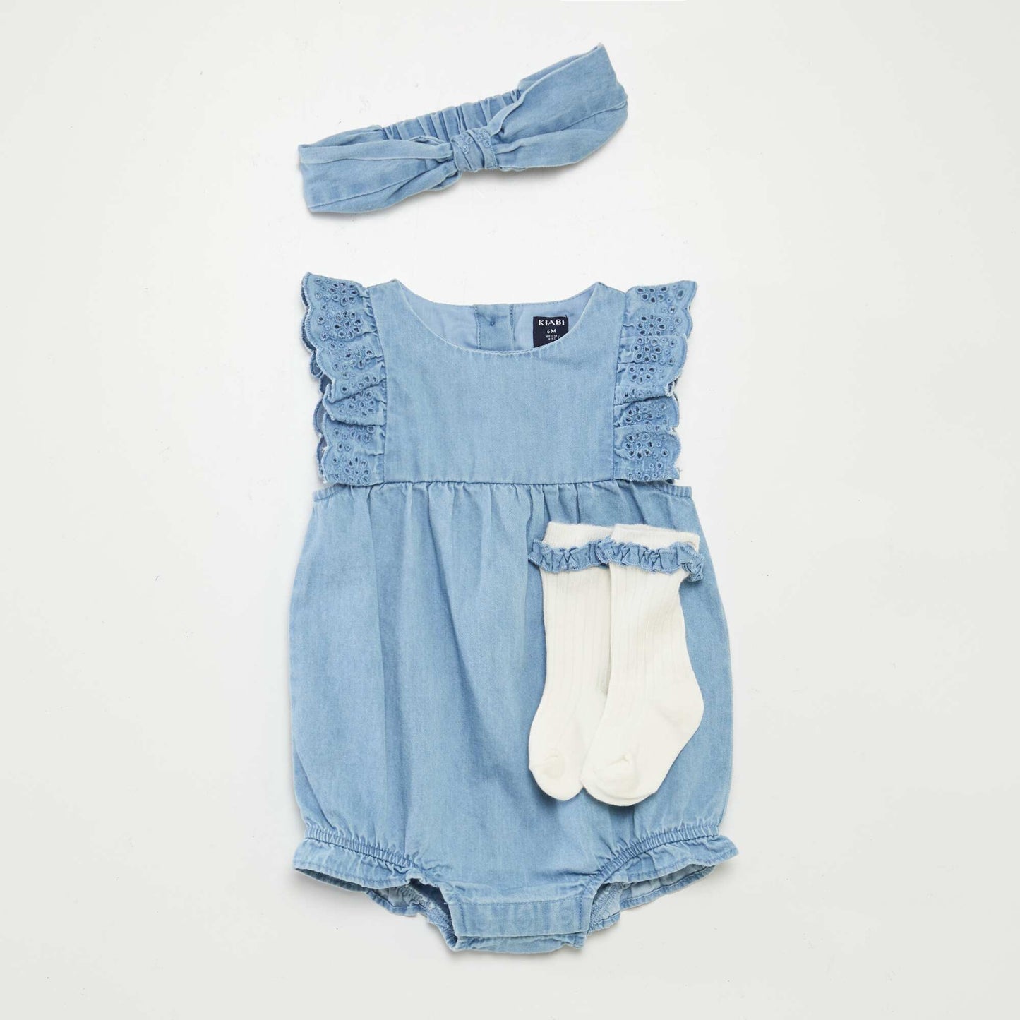 Mono jean con zapatos y diadema a juego - 3 piezas AZUL