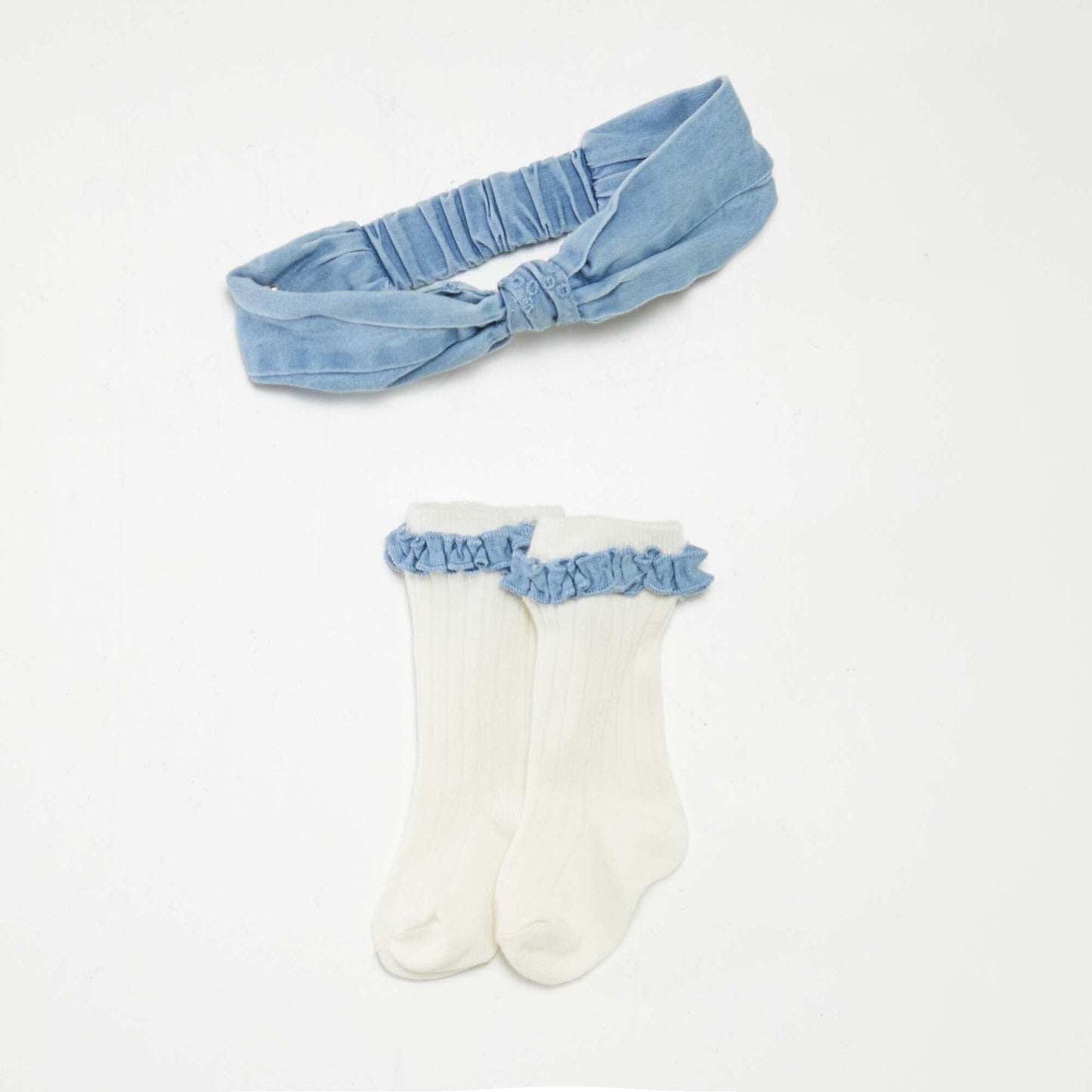 Mono jean con zapatos y diadema a juego - 3 piezas AZUL