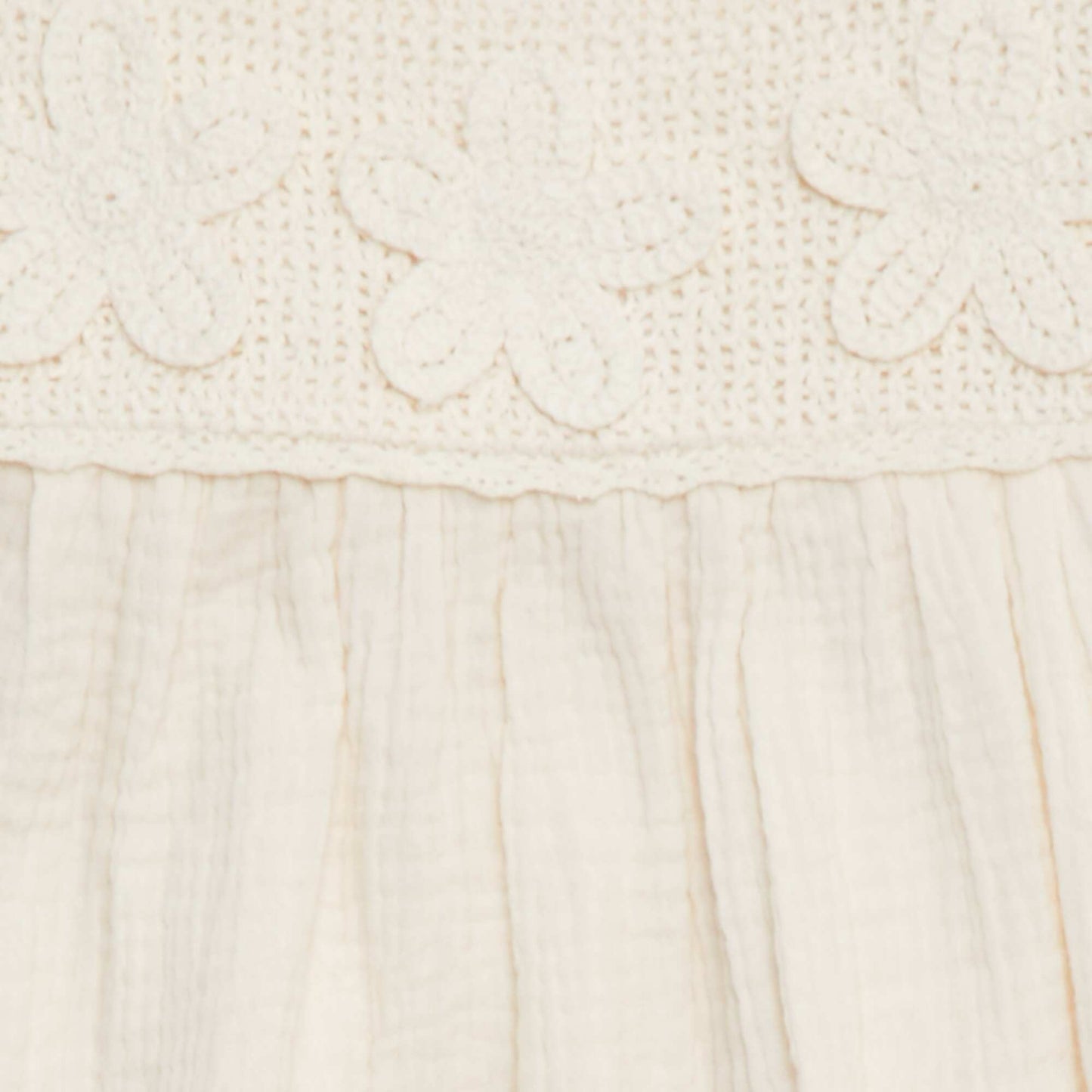Vestido de gasa de algodón con motivos de ganchillo BLANCO