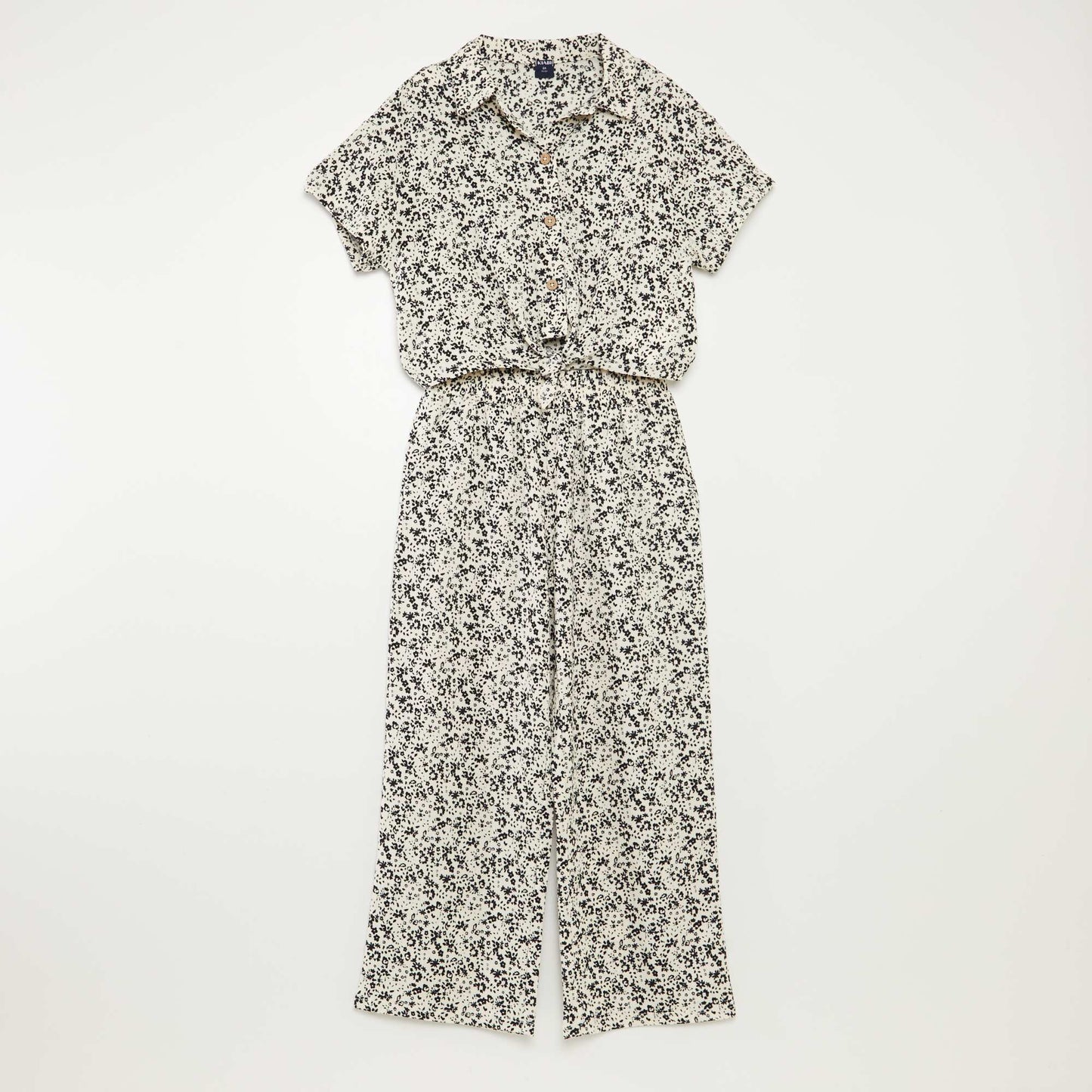 Conjunto de camiseta + pantalón vaporoso con estampado de flores - 2 piezas BLANCO