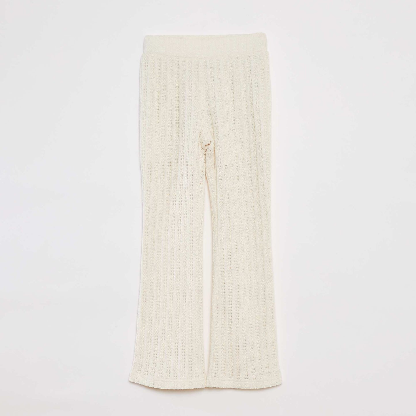 Conjunto de croché con camiseta + pantalón flare - 2 piezas BLANCO