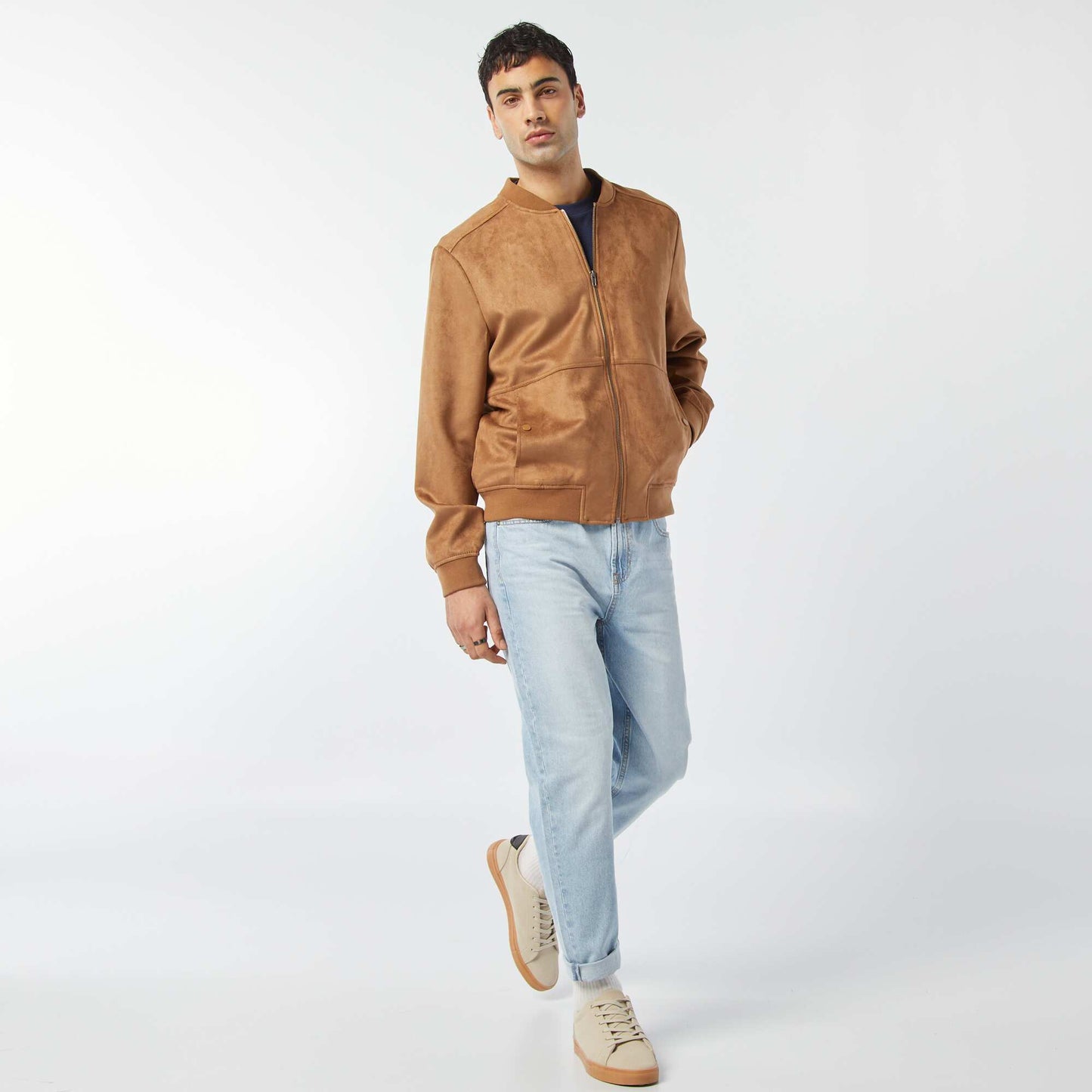 Campera de antelina con cremallera BEIGE