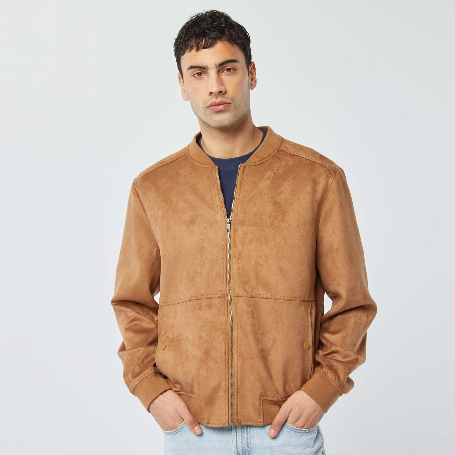 Campera de antelina con cremallera BEIGE