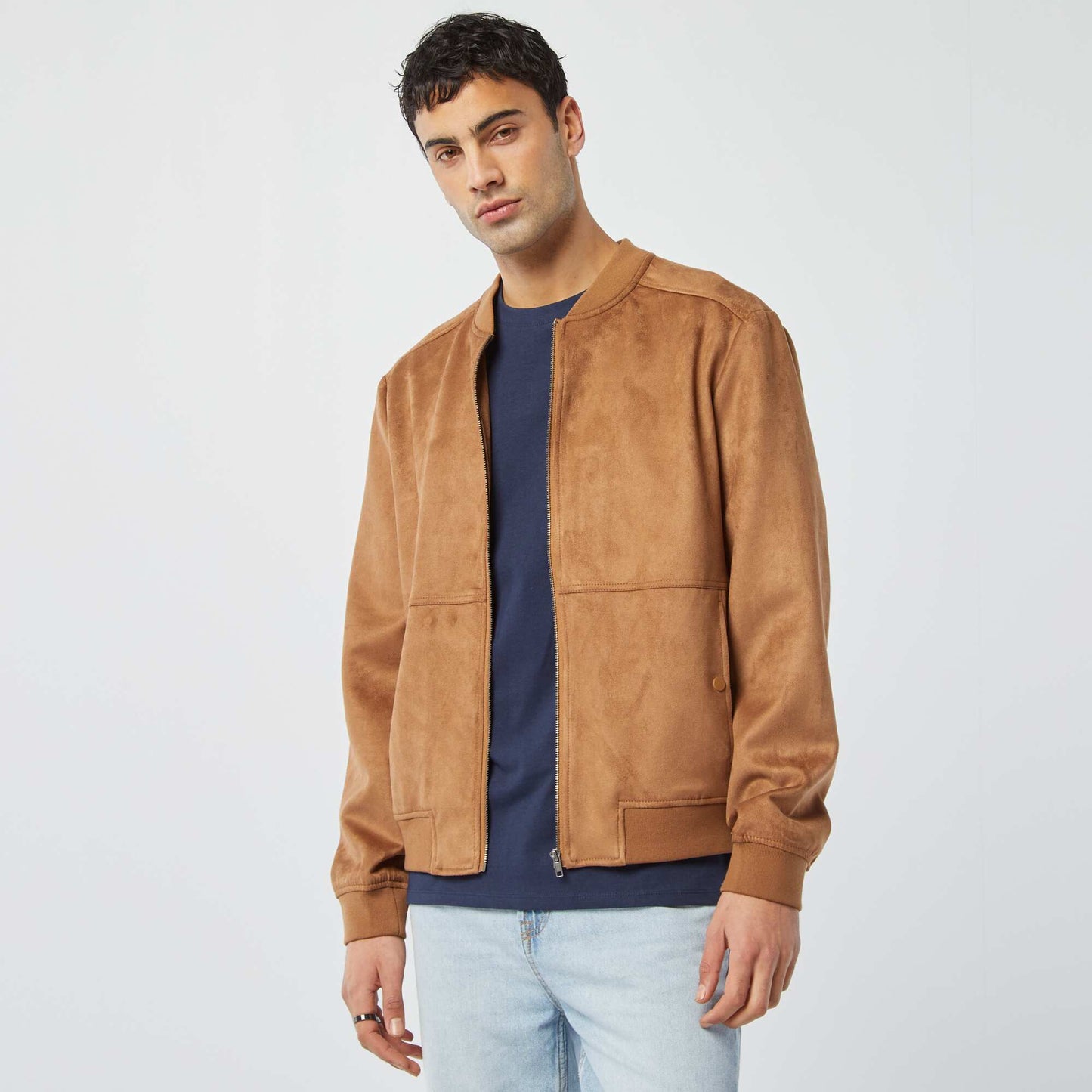 Campera de antelina con cremallera BEIGE
