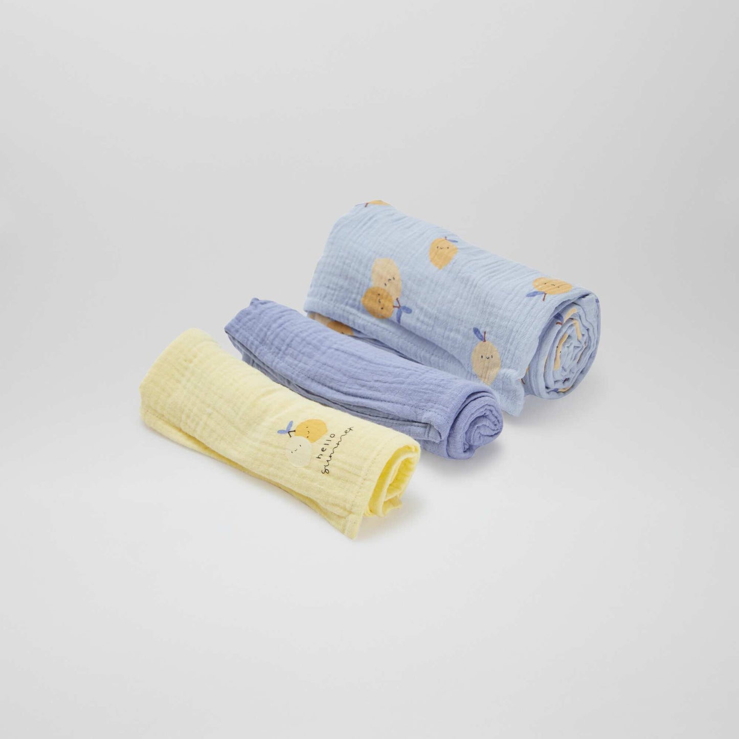 Pack de 3 muselinas - 2 de 60 x 60 y 1 de 100 x 120 cm AZUL