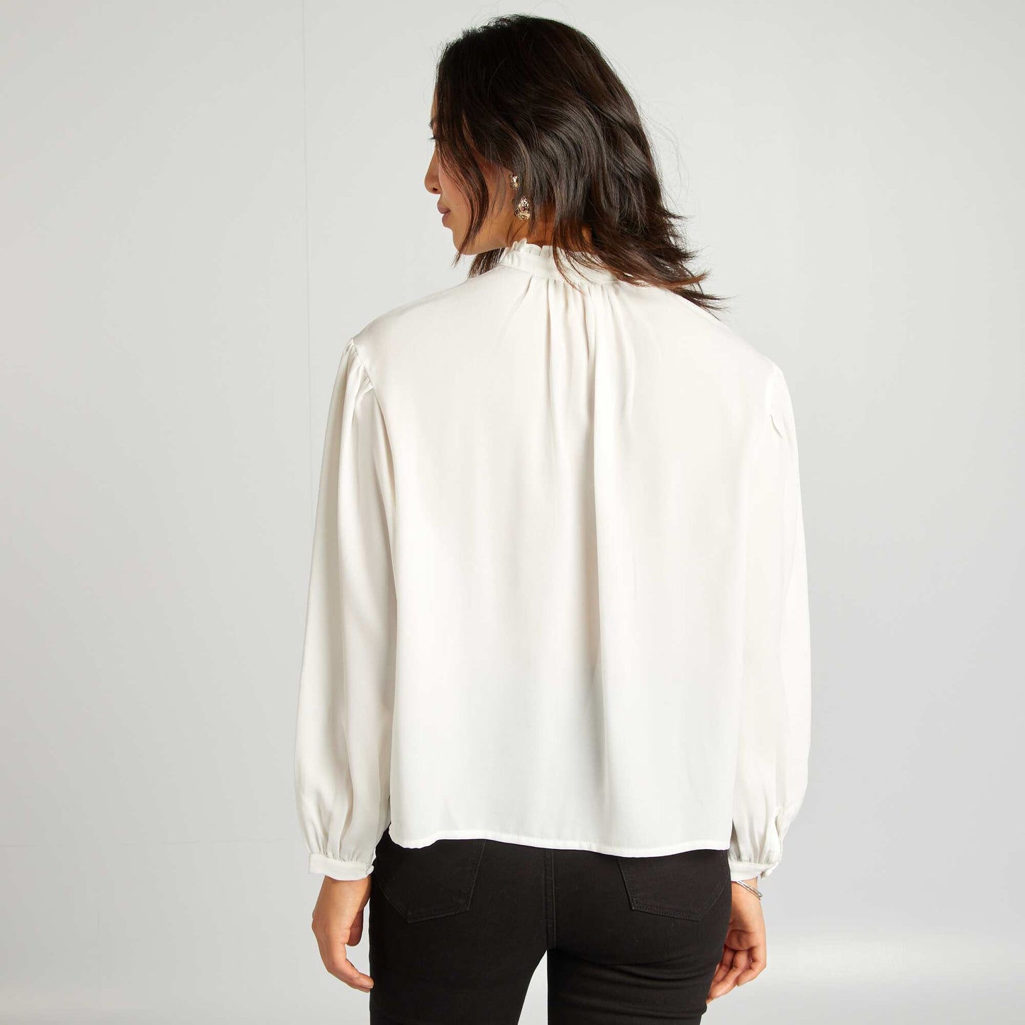 Blusa vaporosa con bordado de volantes y punto calado BLANCO