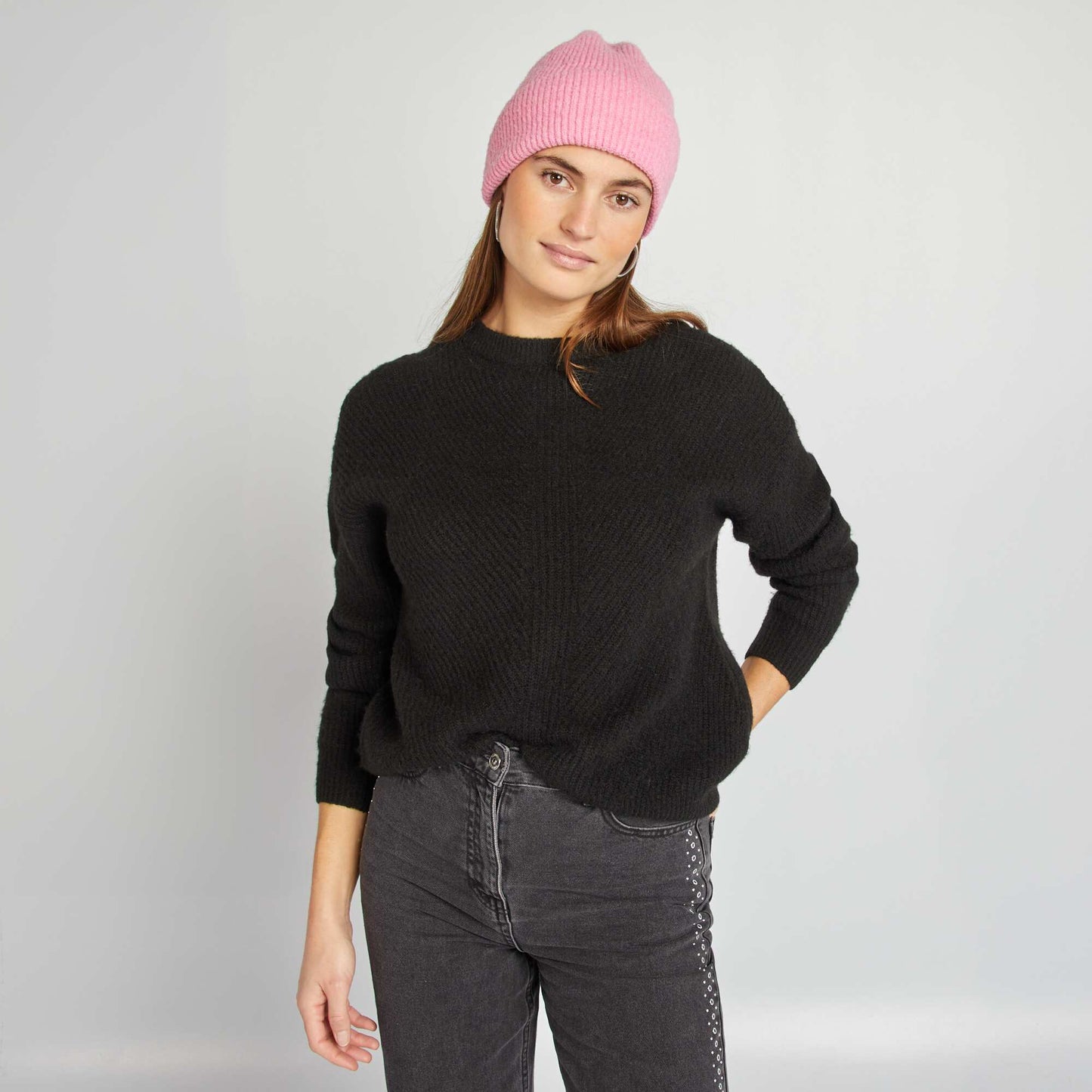 Sweater de tejido acanalado de fantasía NEGRO