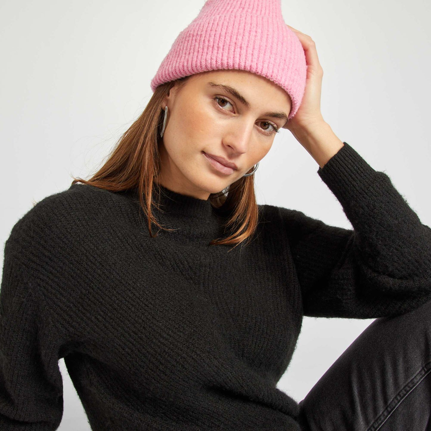 Sweater de tejido acanalado de fantasía NEGRO