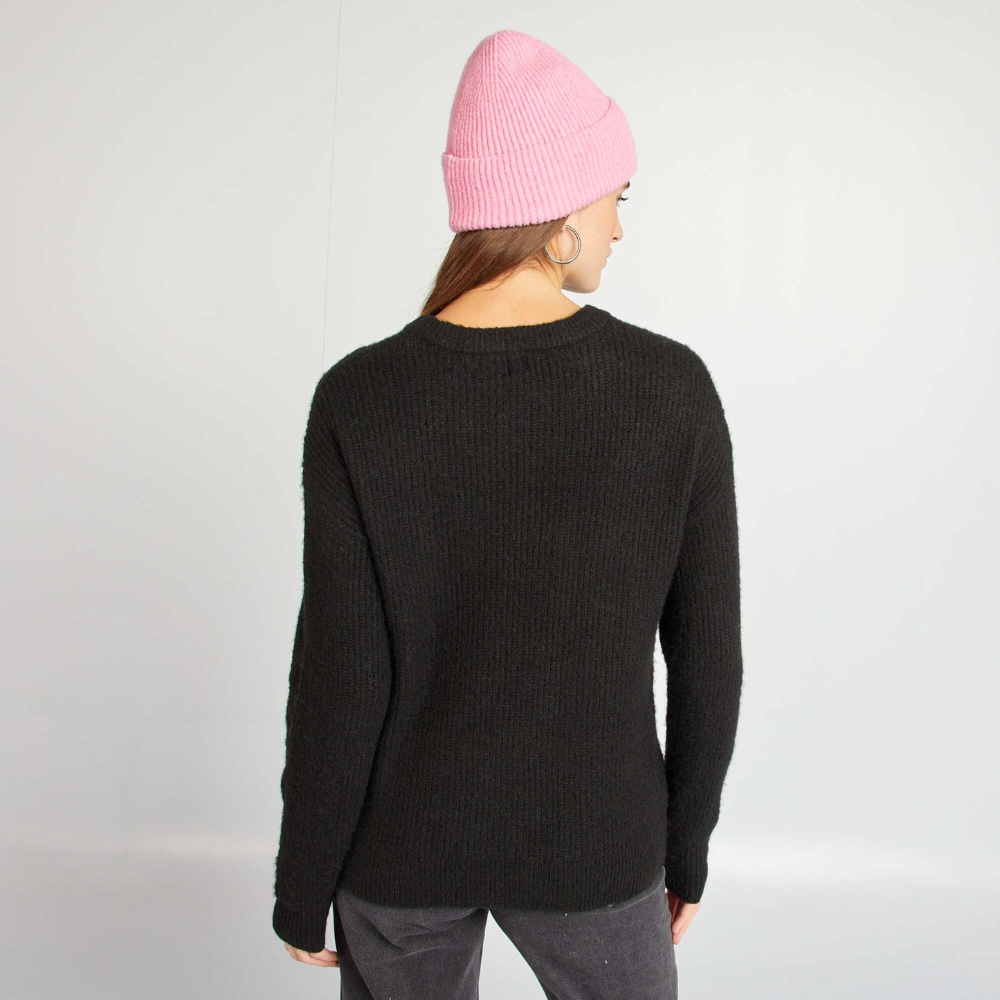 Sweater de tejido acanalado de fantasía NEGRO