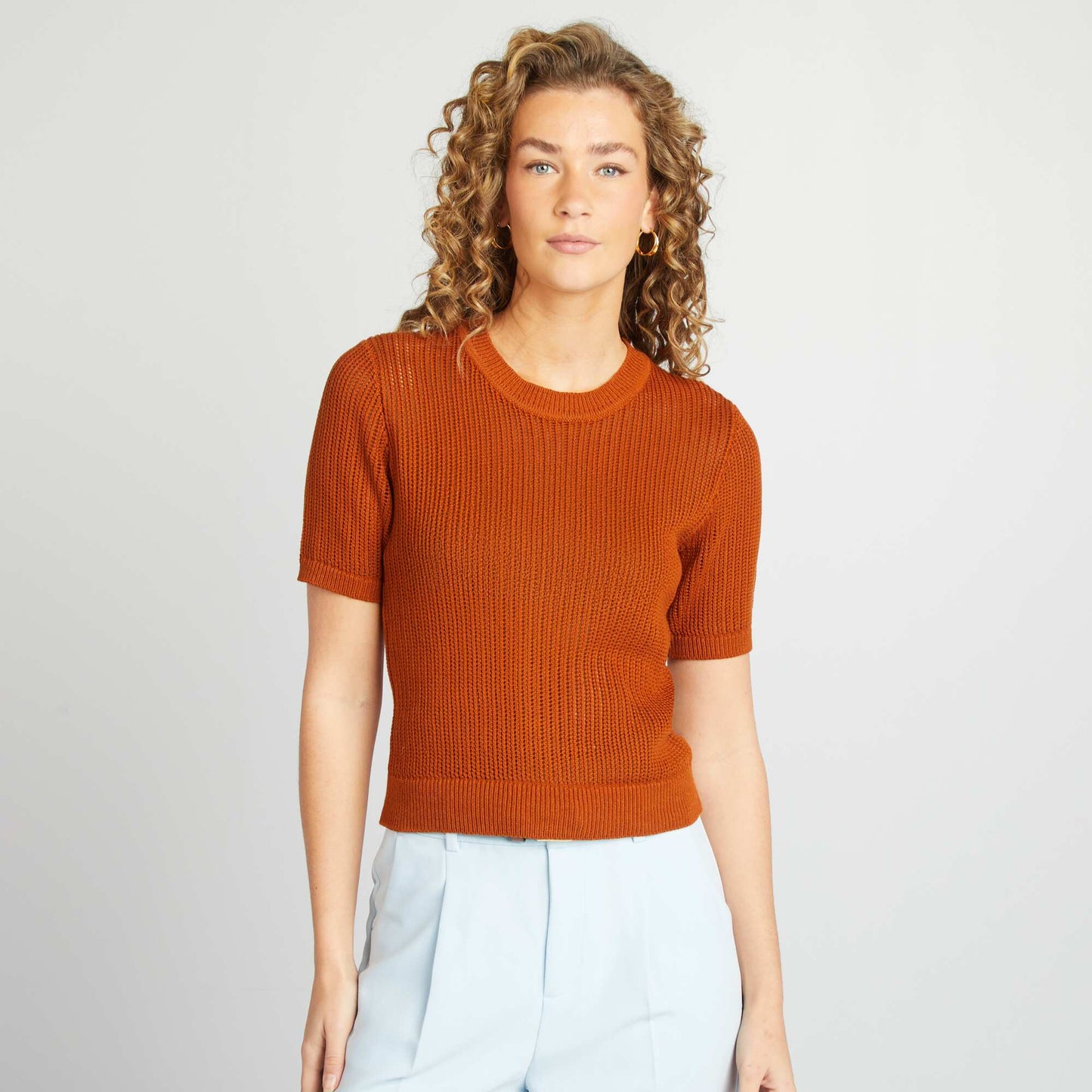 Sweater de punto calado NARANJA