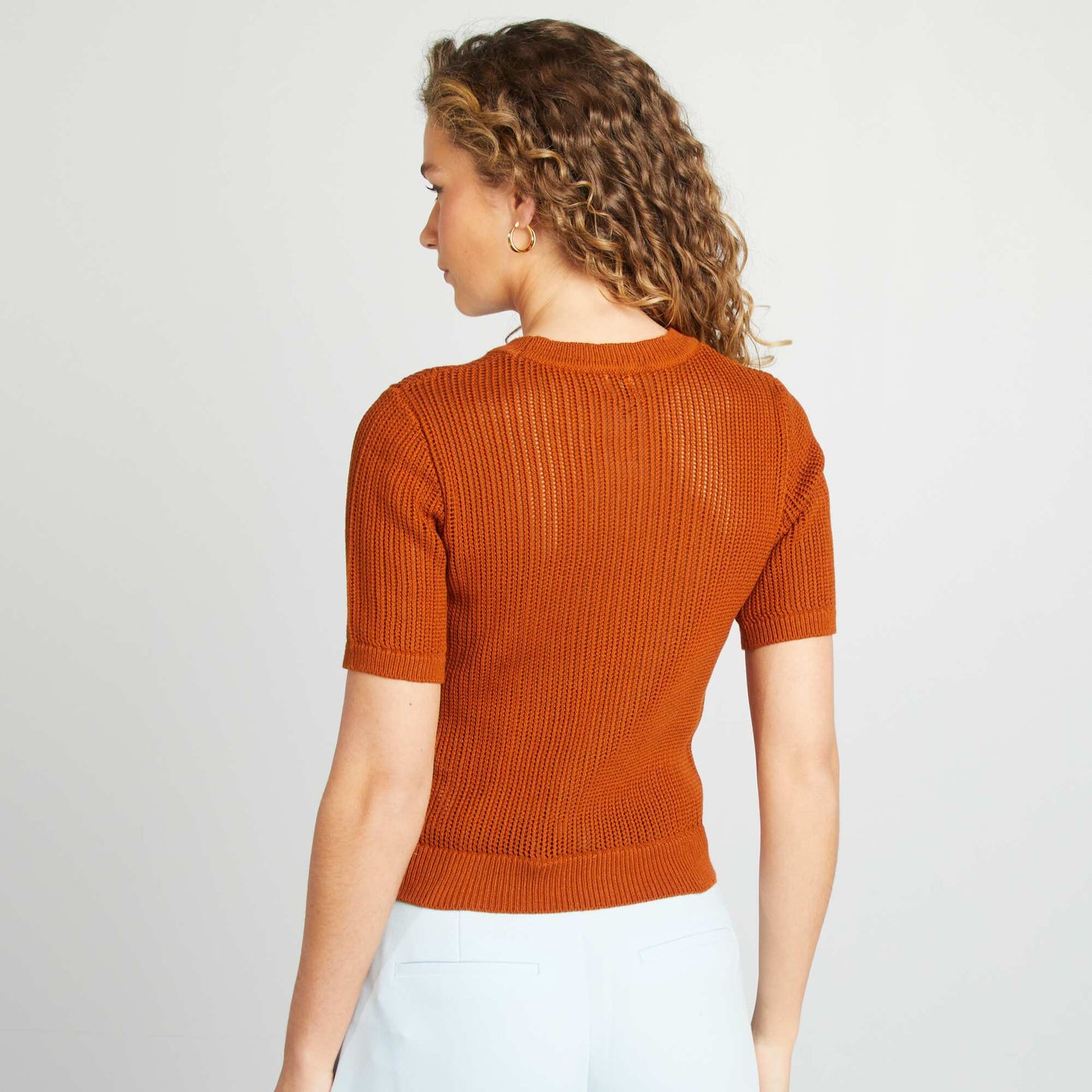 Sweater de punto calado NARANJA