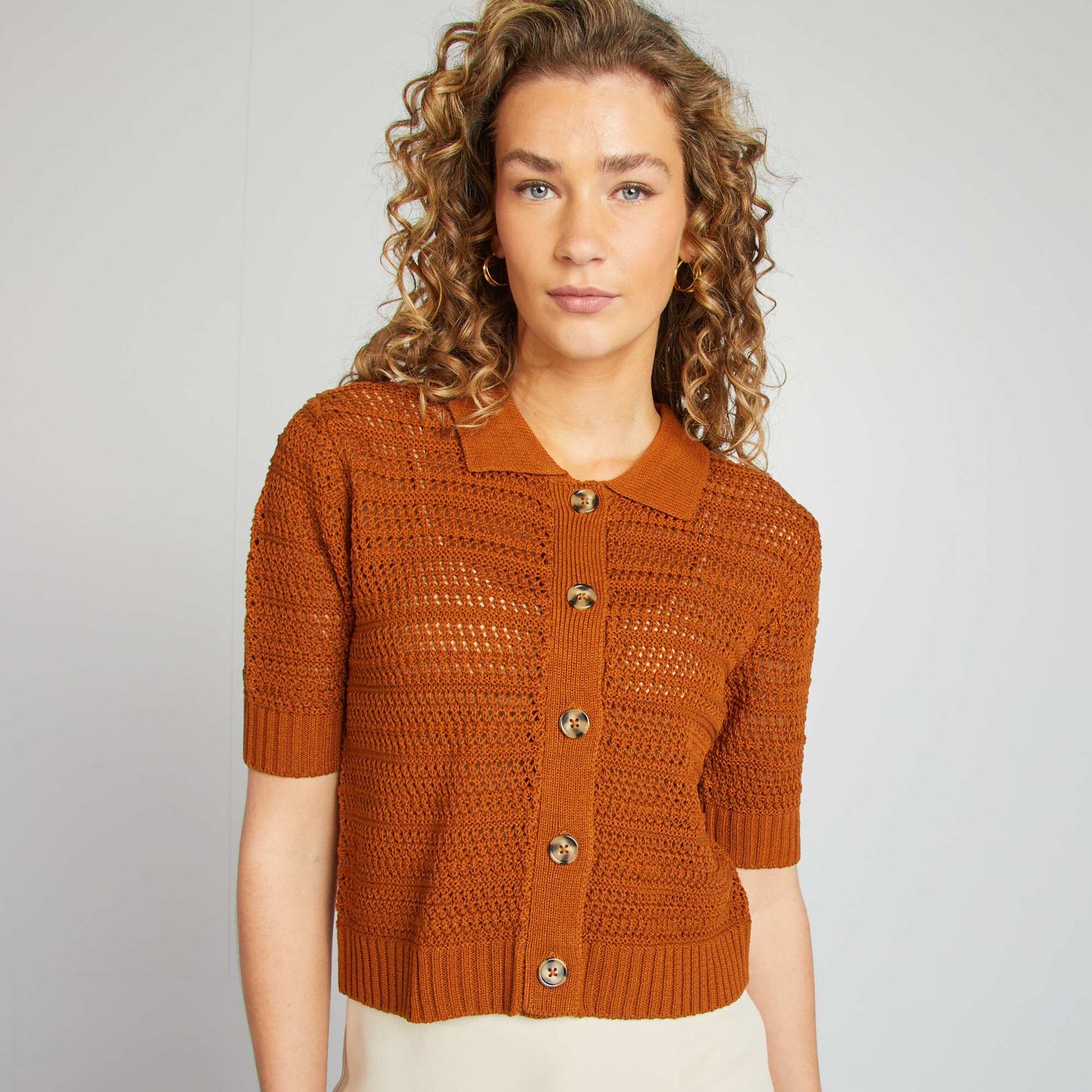 Chaqueta de manga corta de croché NARANJA