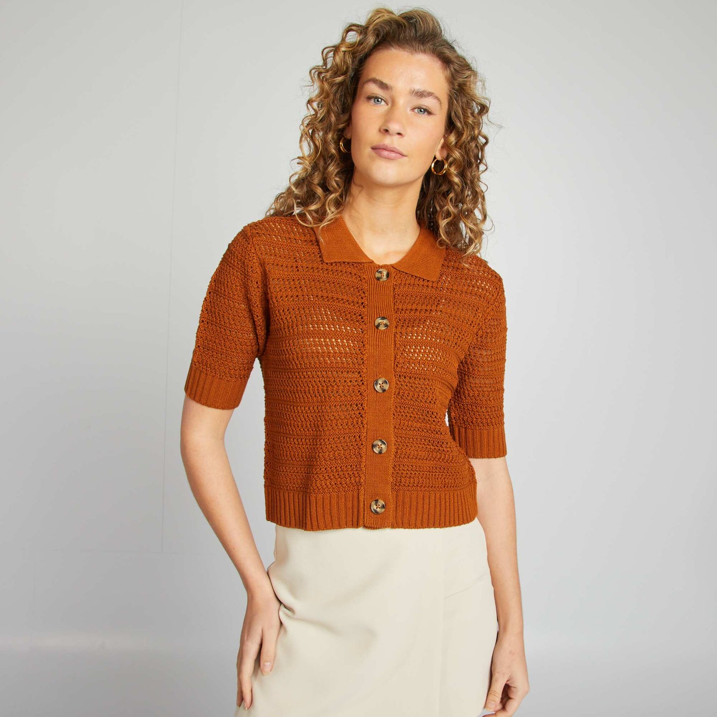 Chaqueta de manga corta de croché NARANJA