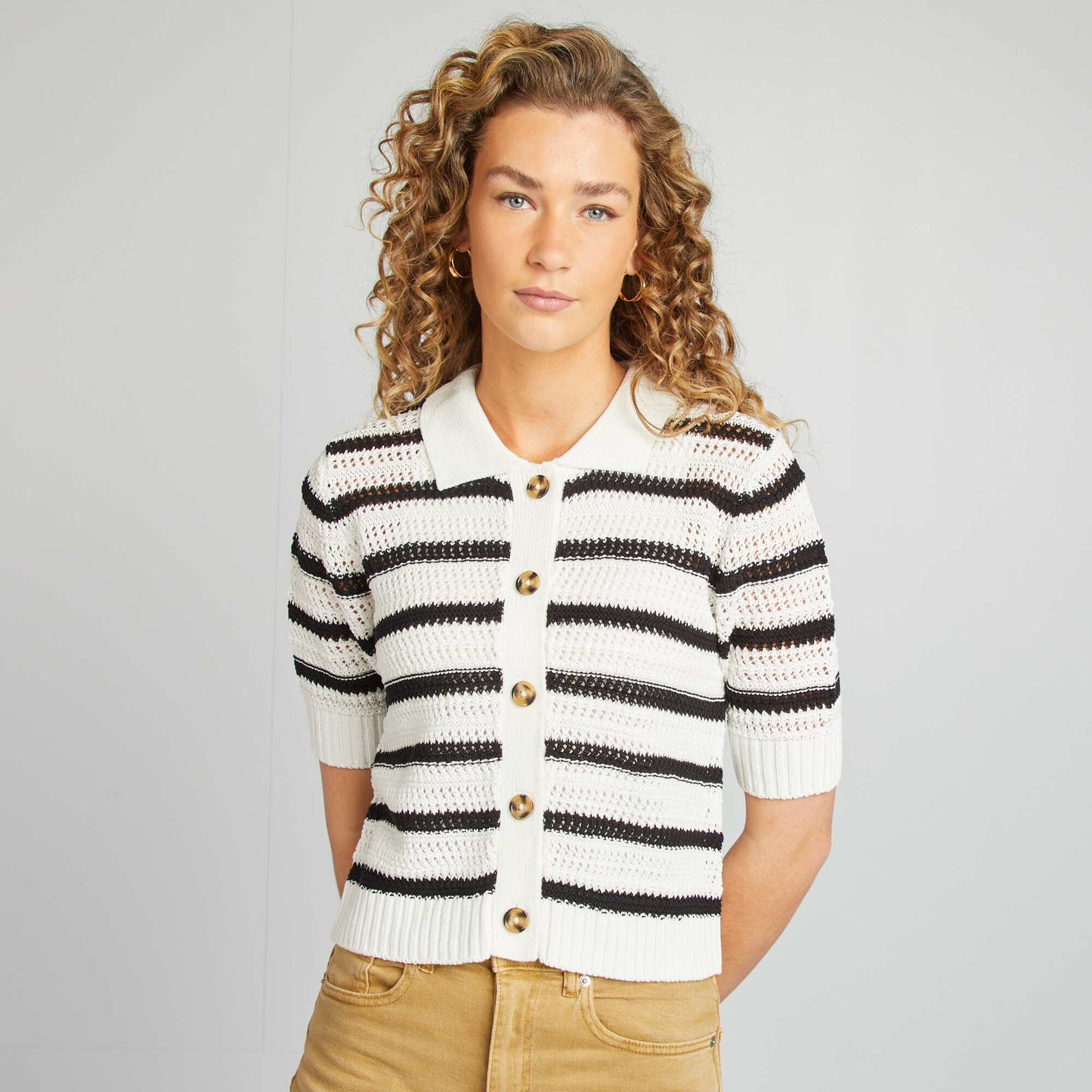 Chaqueta de manga corta de croché NEGRO