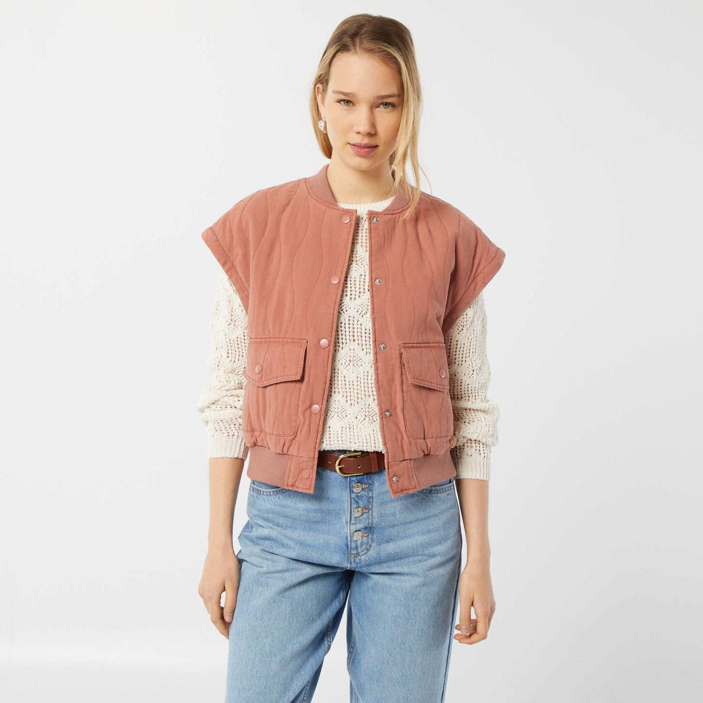 Chaqueta acolchada 2 en 1 con mangas extraíbles ROSA