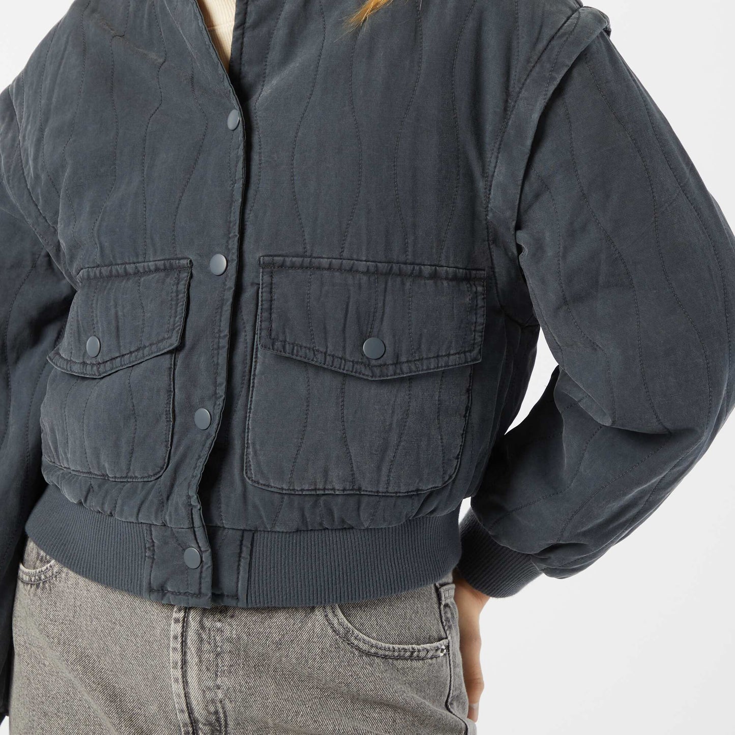 Chaqueta acolchada 2 en 1 con mangas extraíbles NEGRO