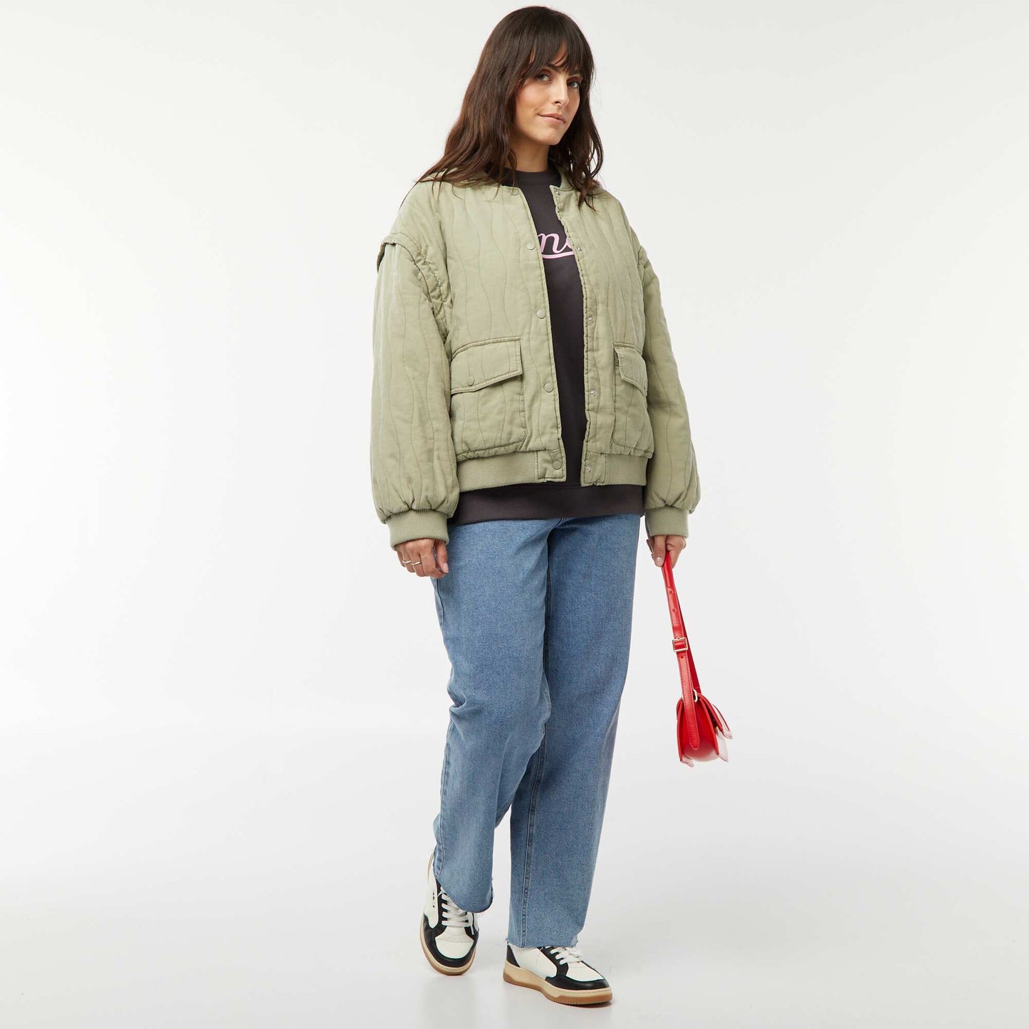 Chaqueta de algodón acolchada con ondas verticales KAKI