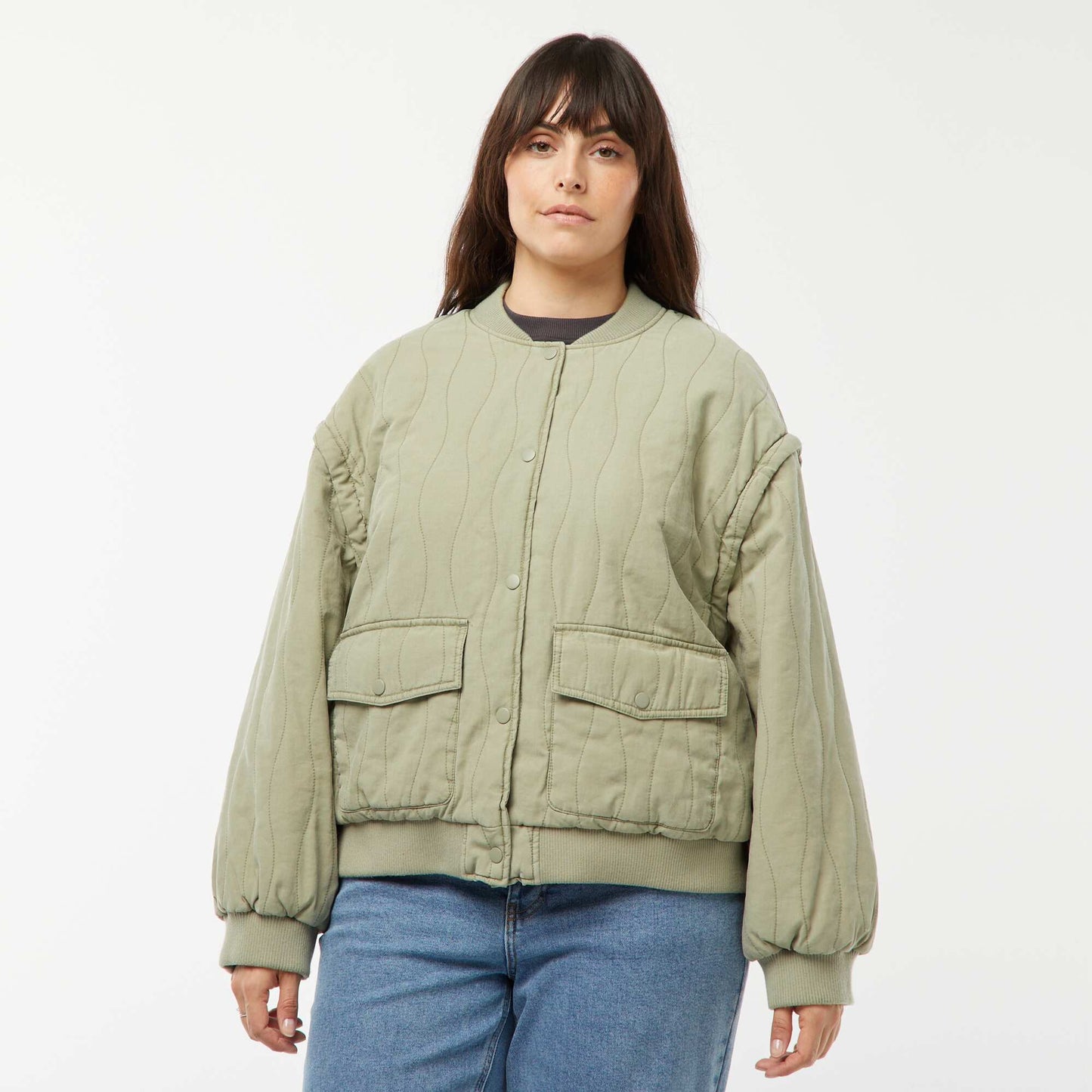 Chaqueta de algodón acolchada con ondas verticales KAKI