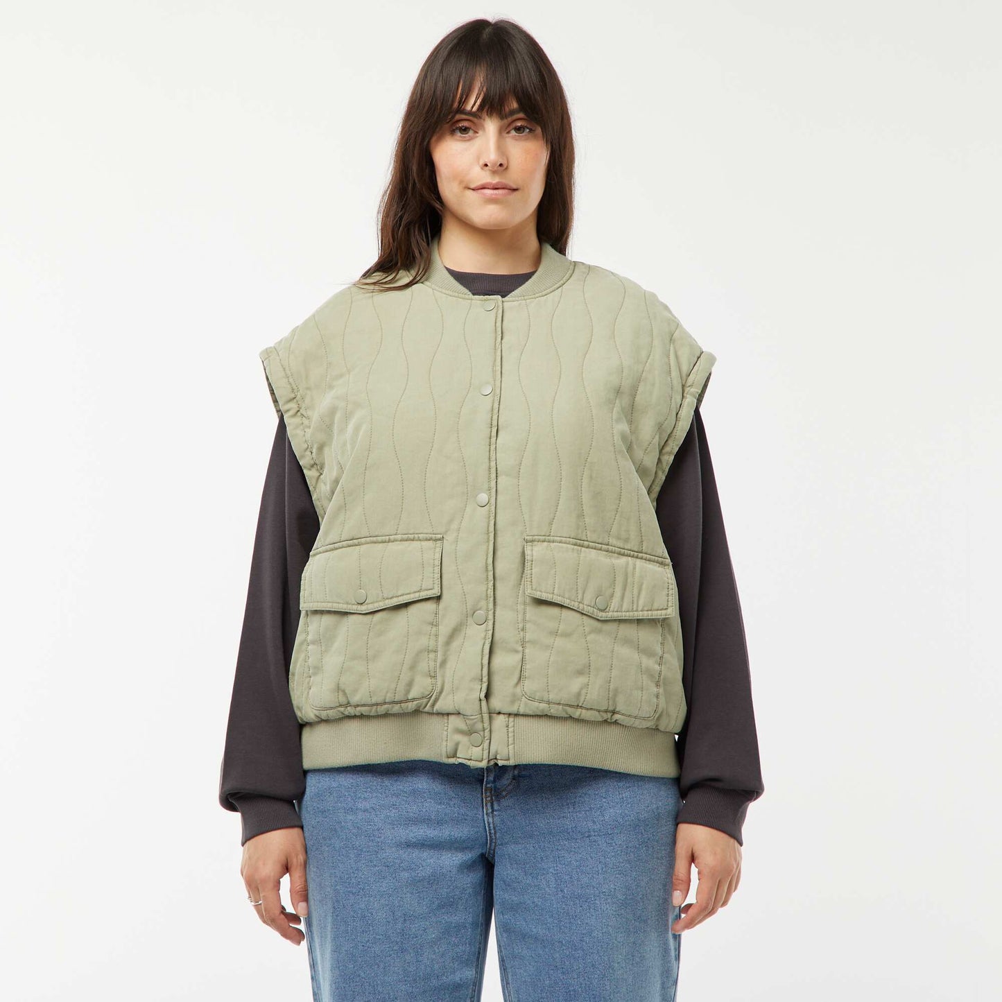 Chaqueta de algodón acolchada con ondas verticales KAKI