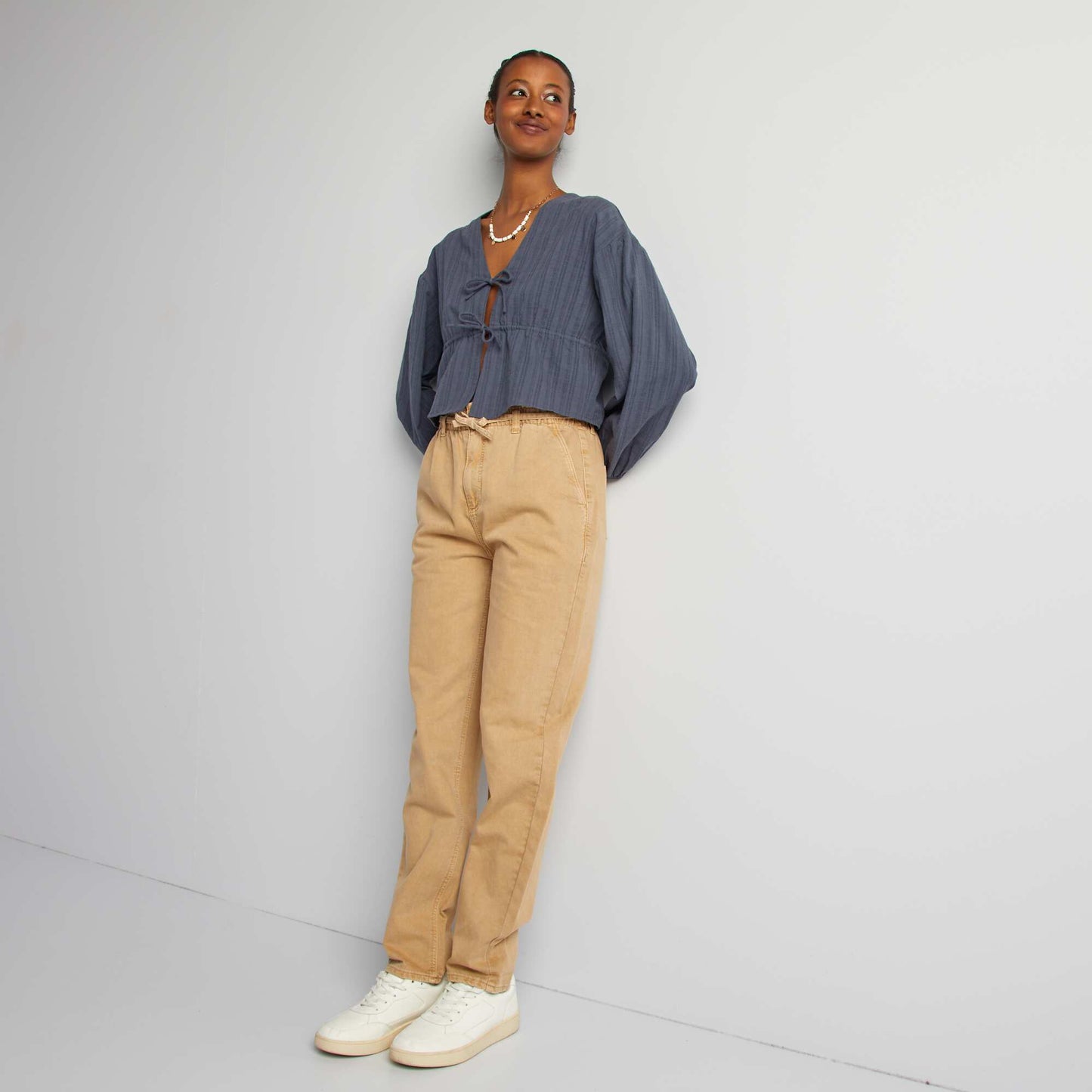 Blusa de fantasía de algodón GRIS