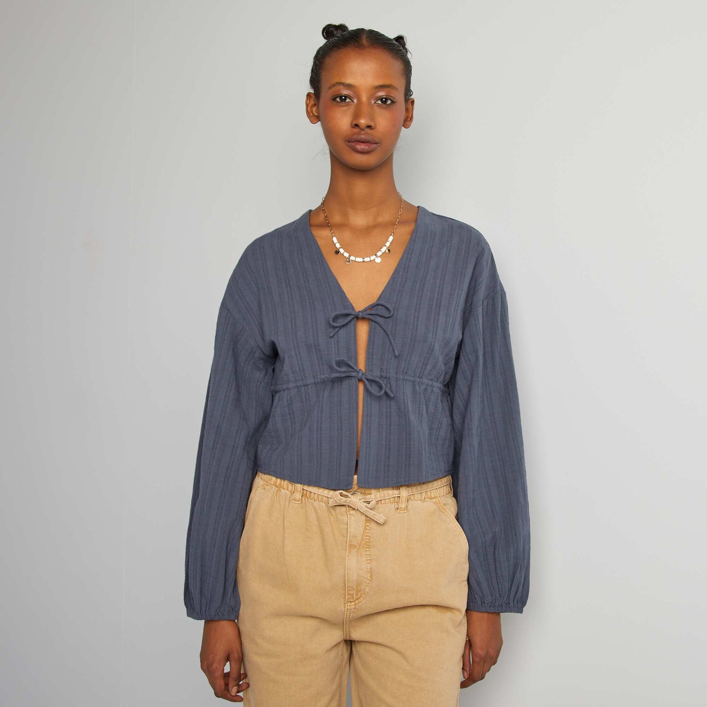 Blusa de fantasía de algodón GRIS