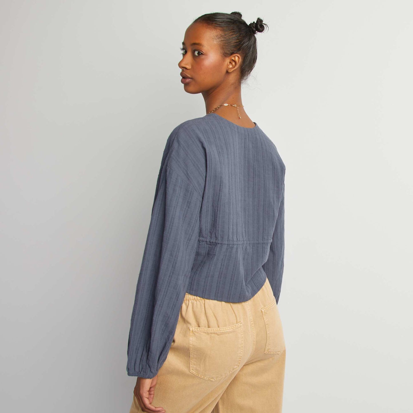 Blusa de fantasía de algodón GRIS