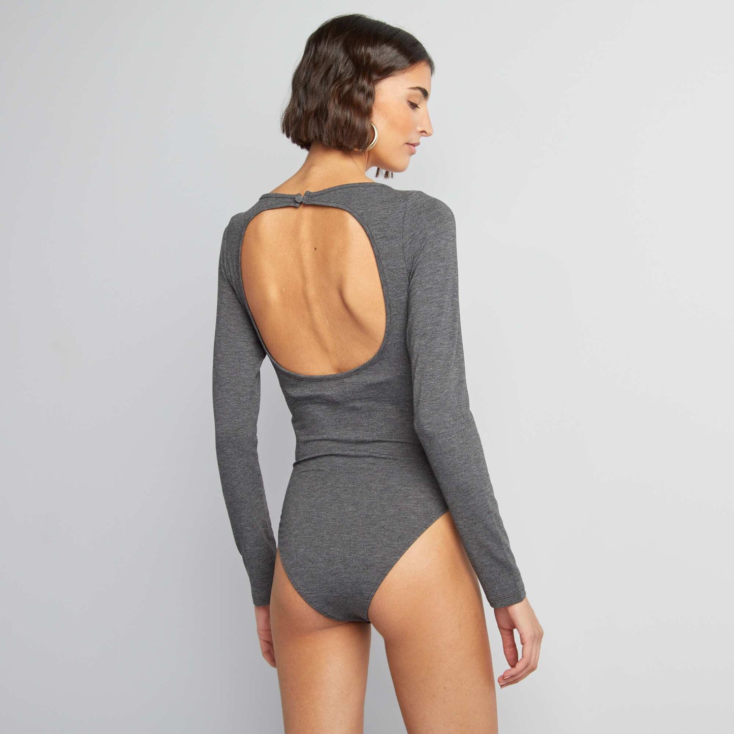 Body de manga larga con espalda abierta GRIS