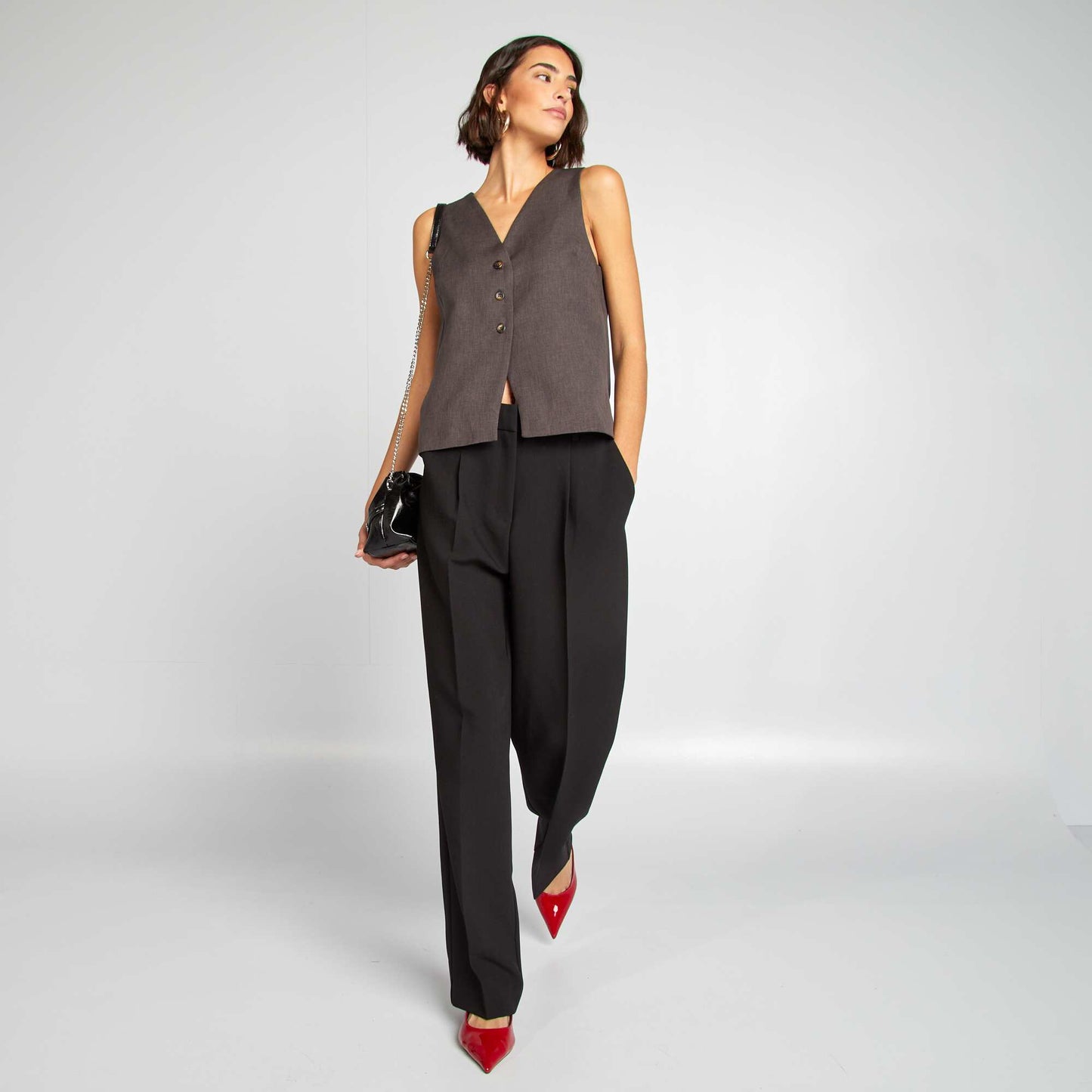 Pantalón ancho liso de tiro alto NEGRO