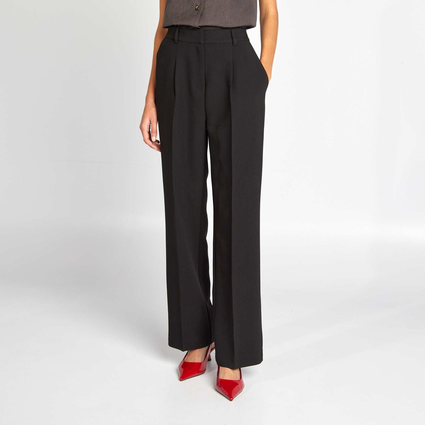 Pantalón ancho liso de tiro alto NEGRO