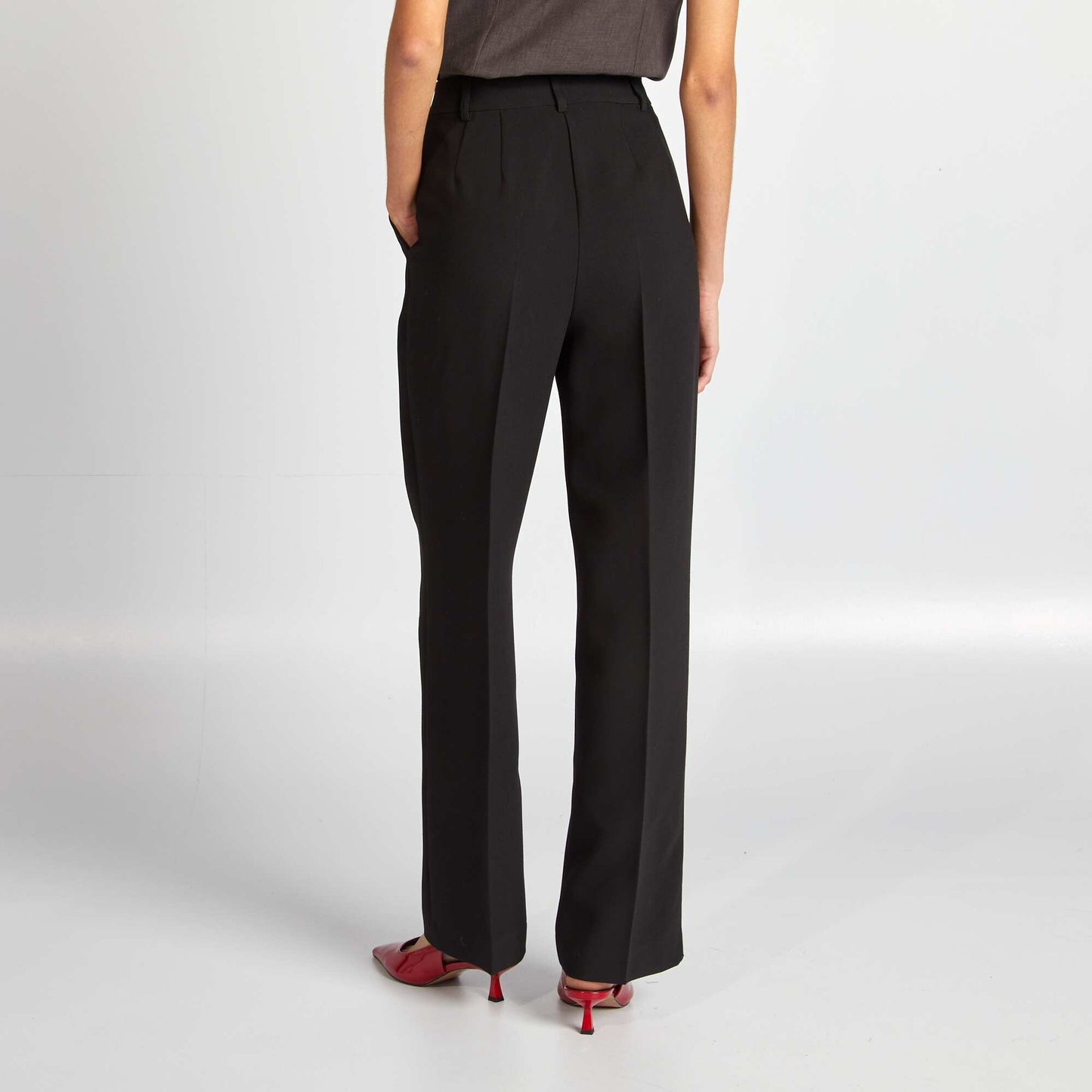 Pantalón ancho liso de tiro alto NEGRO