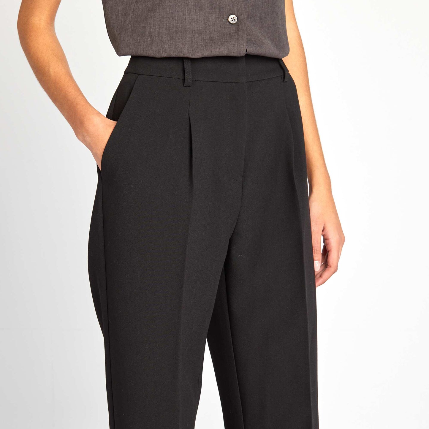 Pantalón ancho liso de tiro alto NEGRO