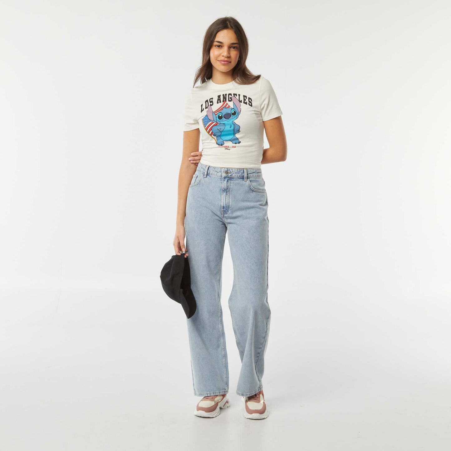 Camiseta crop fit con estampado 'Stitch' BLANCO