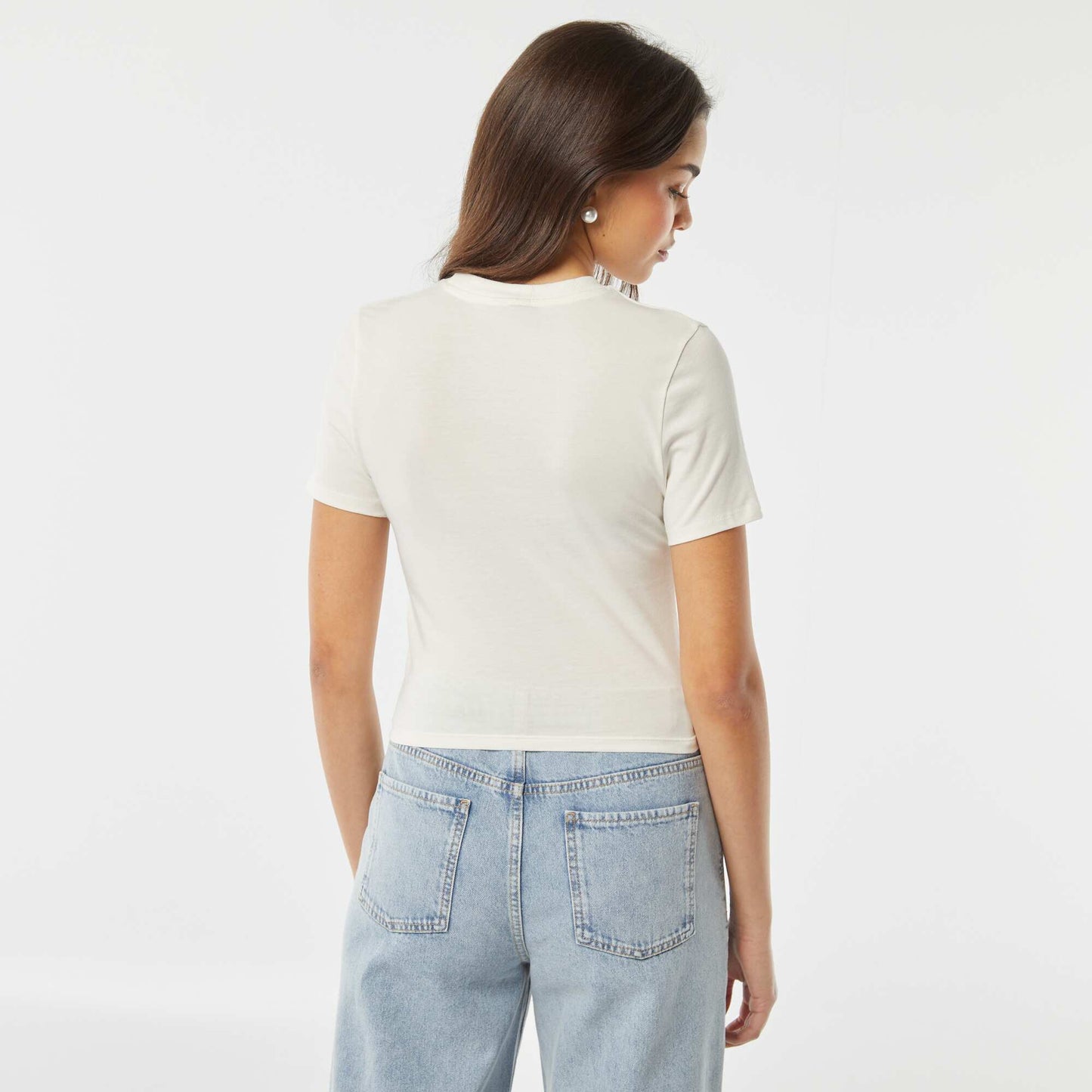 Camiseta crop fit con estampado 'Stitch' BLANCO