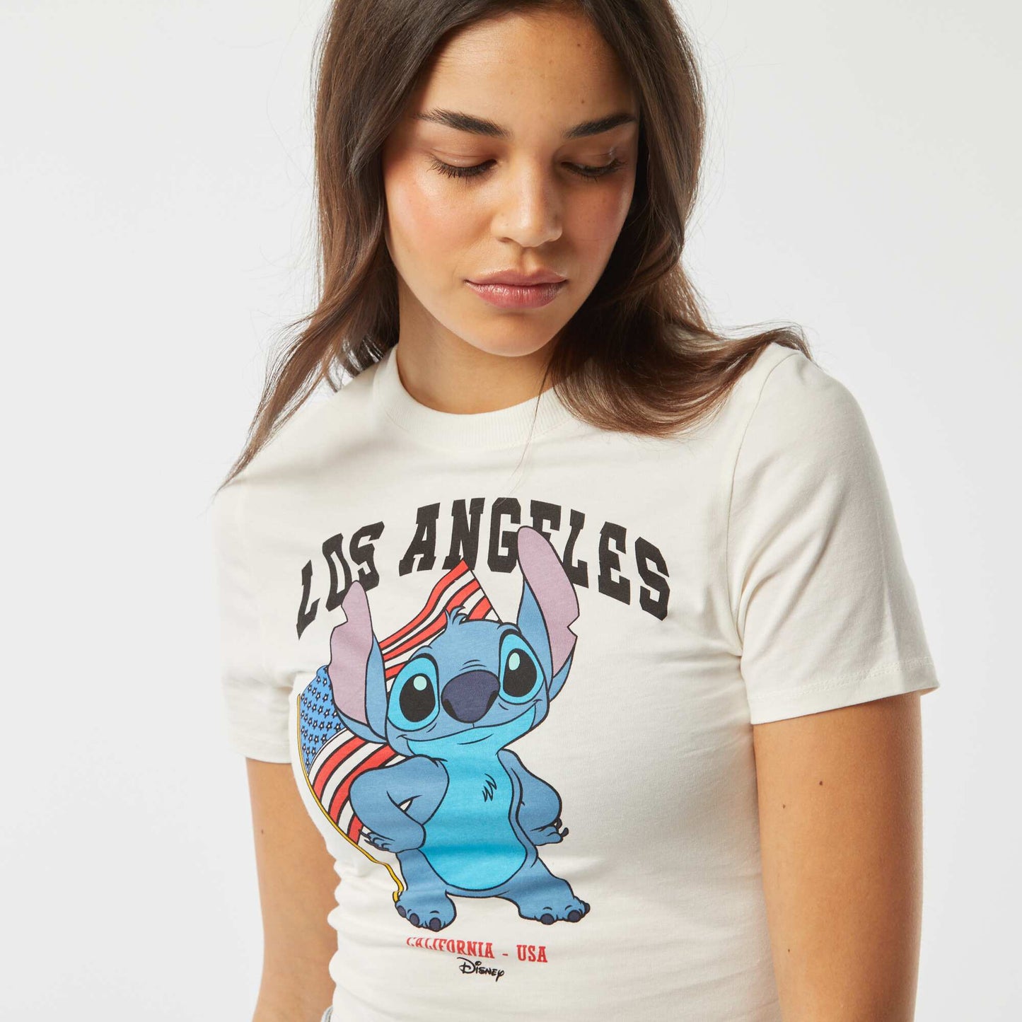 Camiseta crop fit con estampado 'Stitch' BLANCO