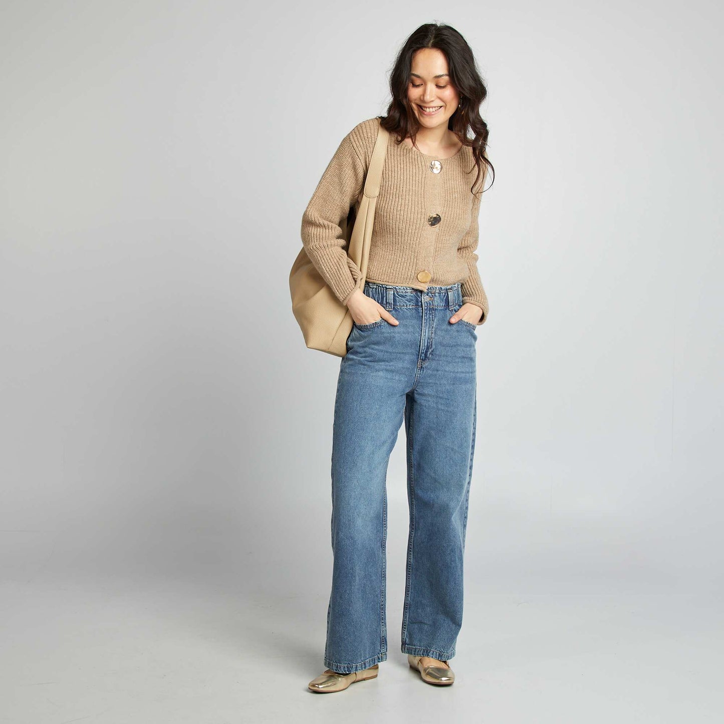 Chaqueta de punto grueso con botones grandes MARRON