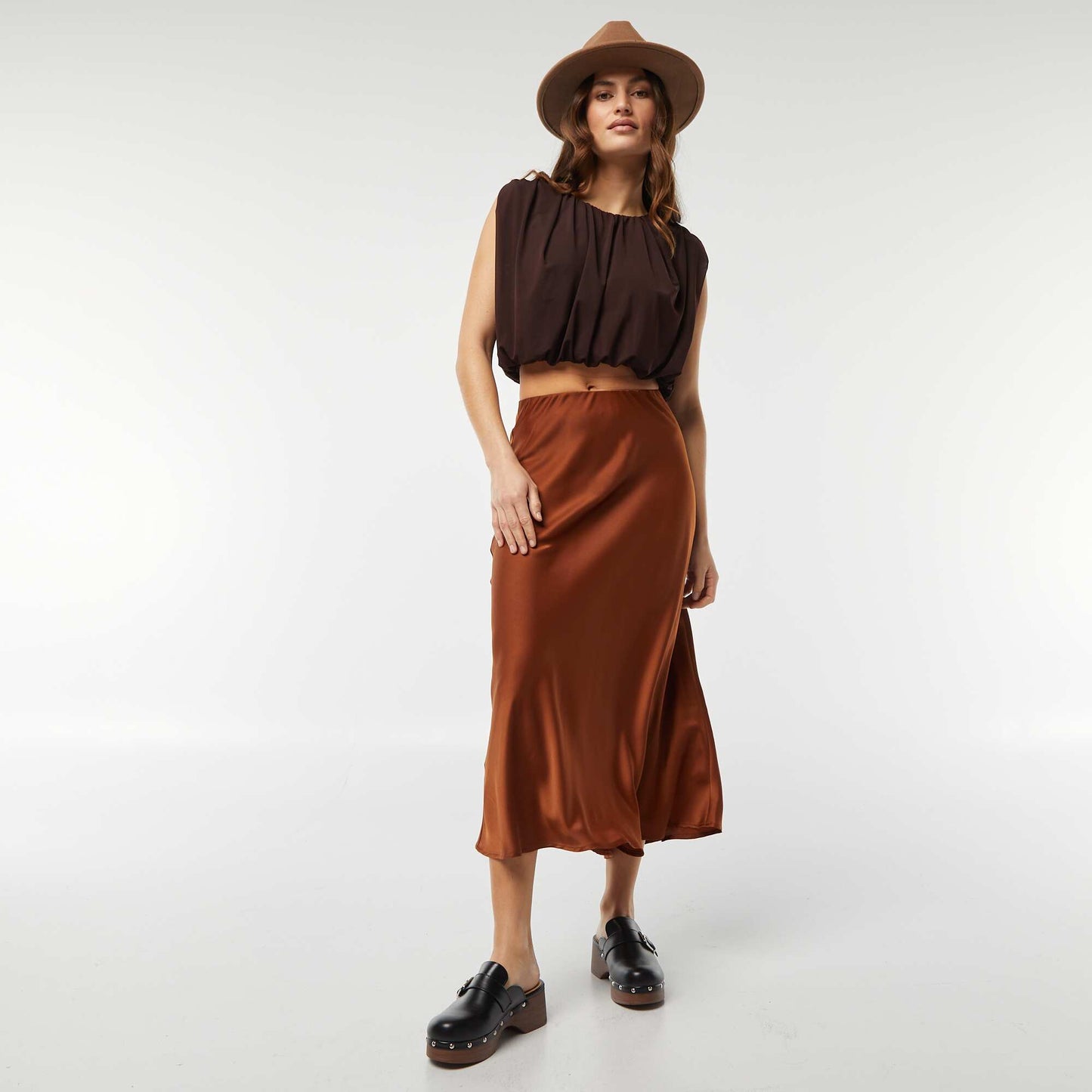 Top de gasa plisada sin mangas MARRON