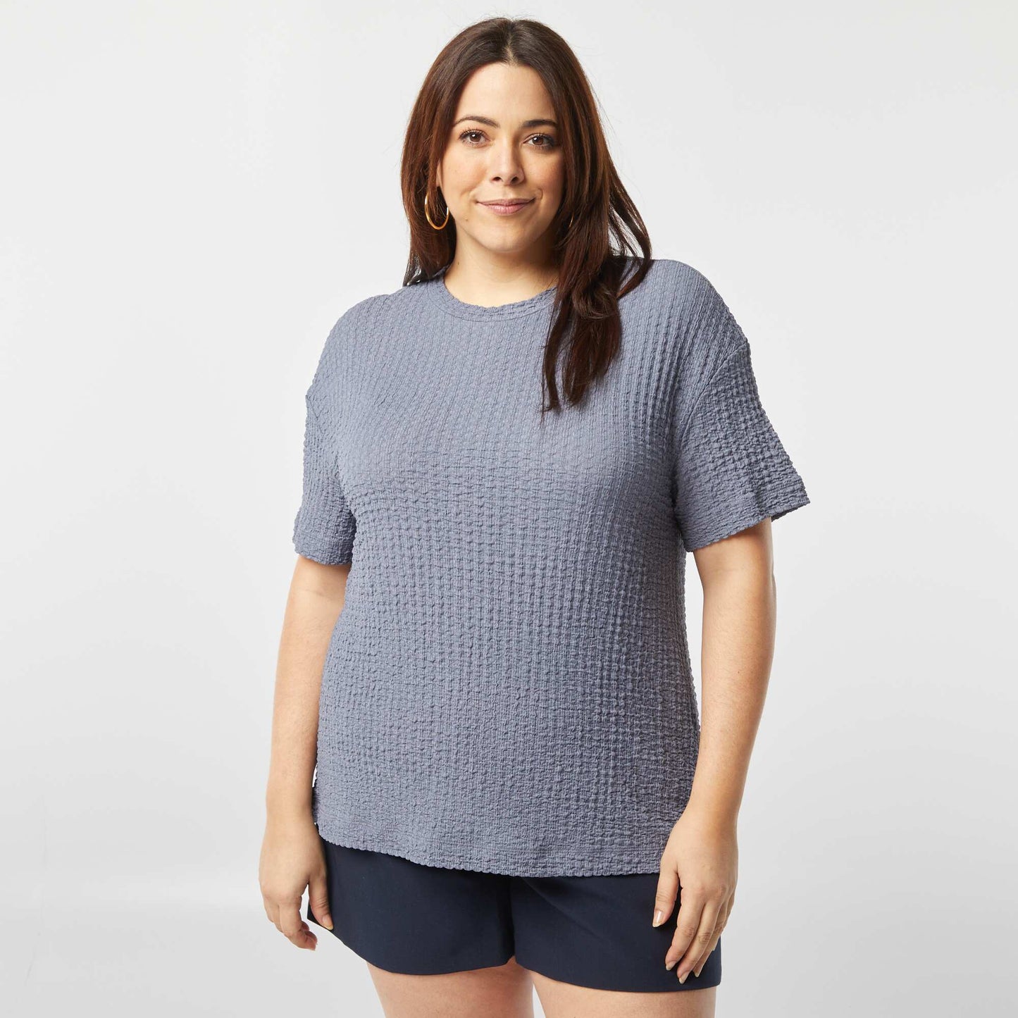 Camiseta ancha de punto gofrado AZUL