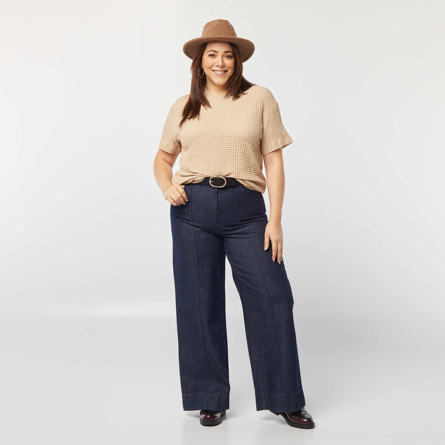 Camiseta ancha de punto gofrado BEIGE
