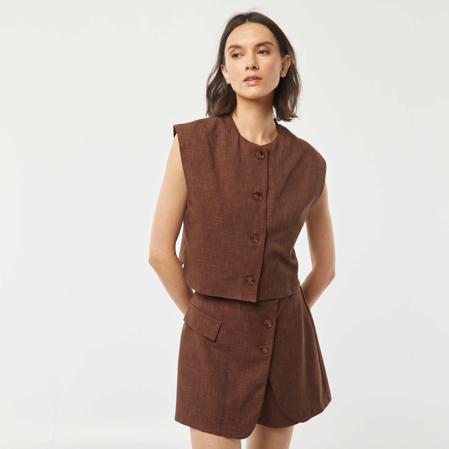 Falda pantalón corta lisa MARRON