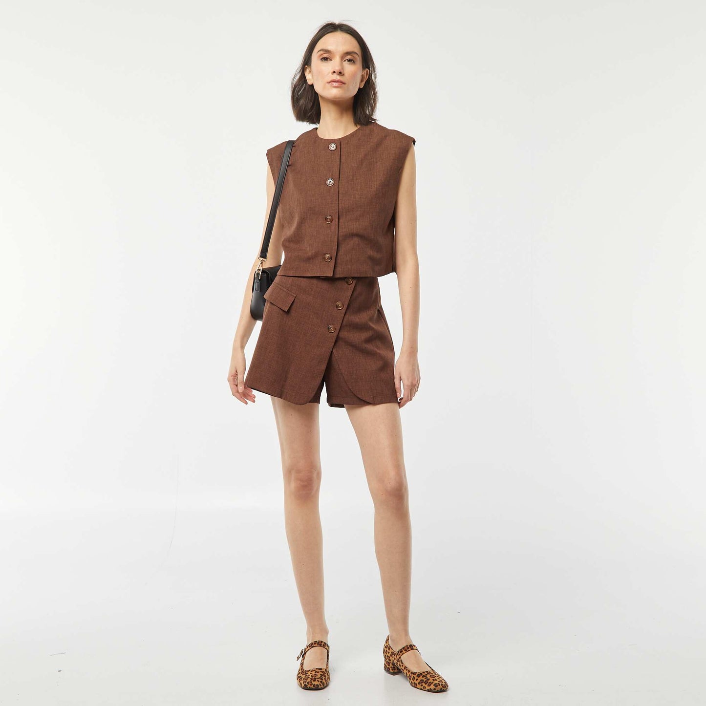 Falda pantalón corta lisa MARRON