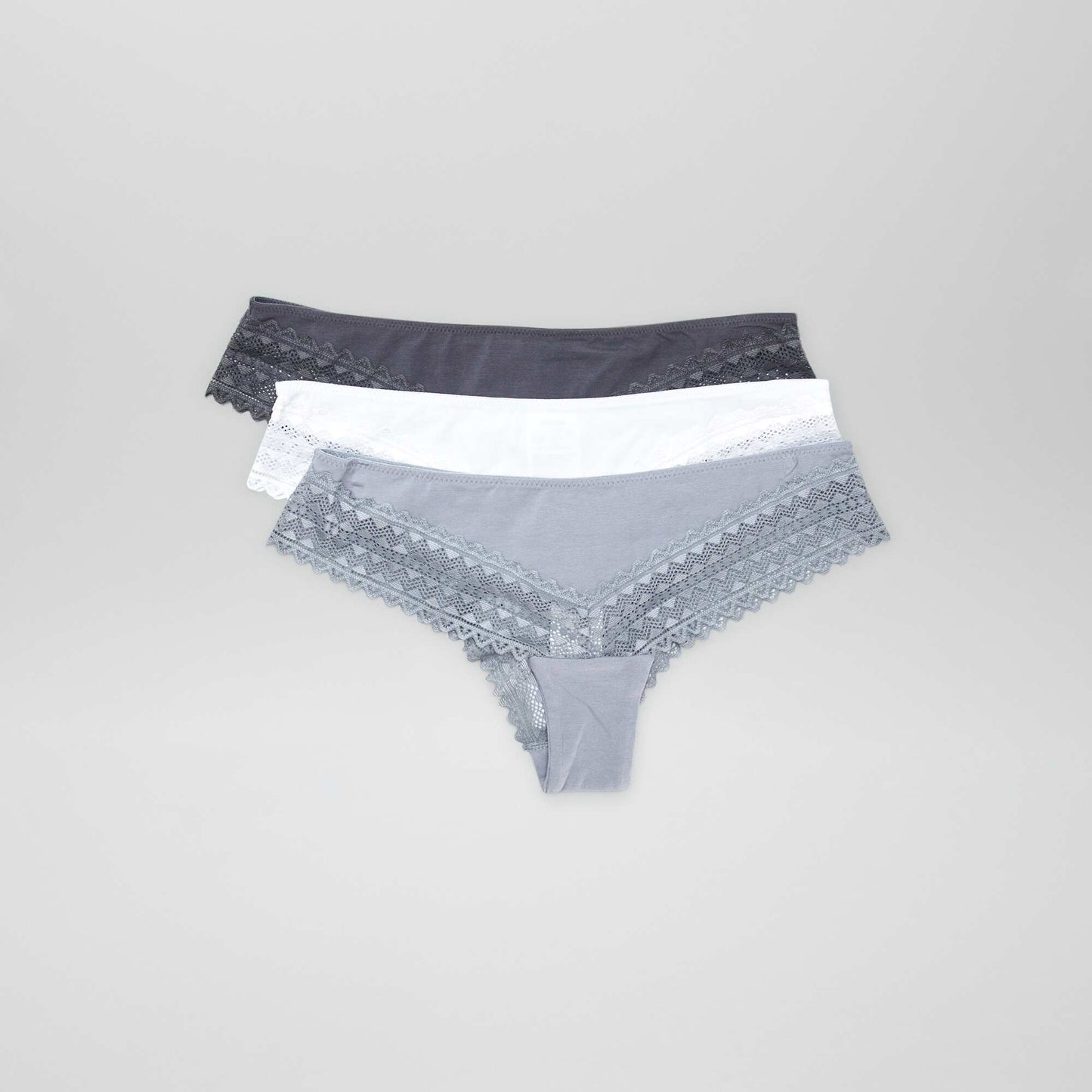Pack de 3 braguitas brasileñas de algodón y encaje AZUL