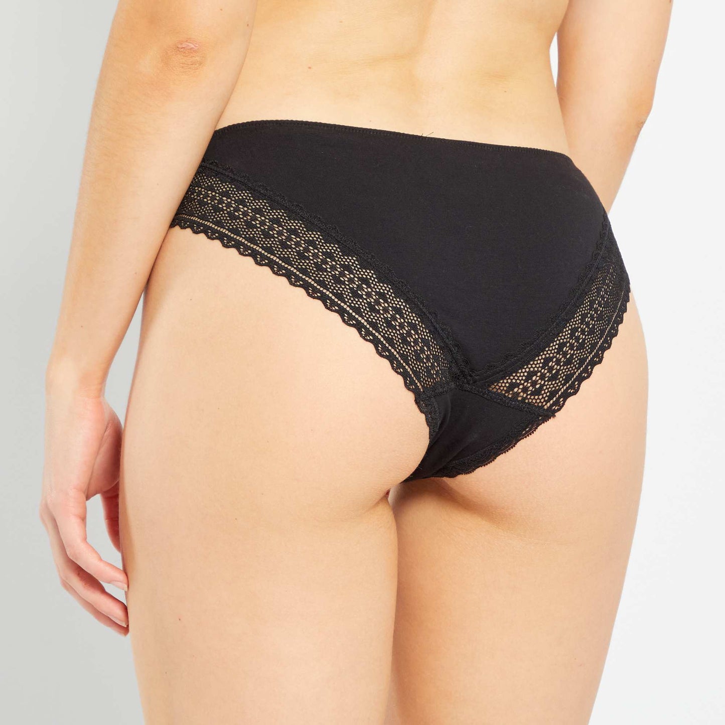 Pack de 3 braguitas de algodón y encaje NEGRO