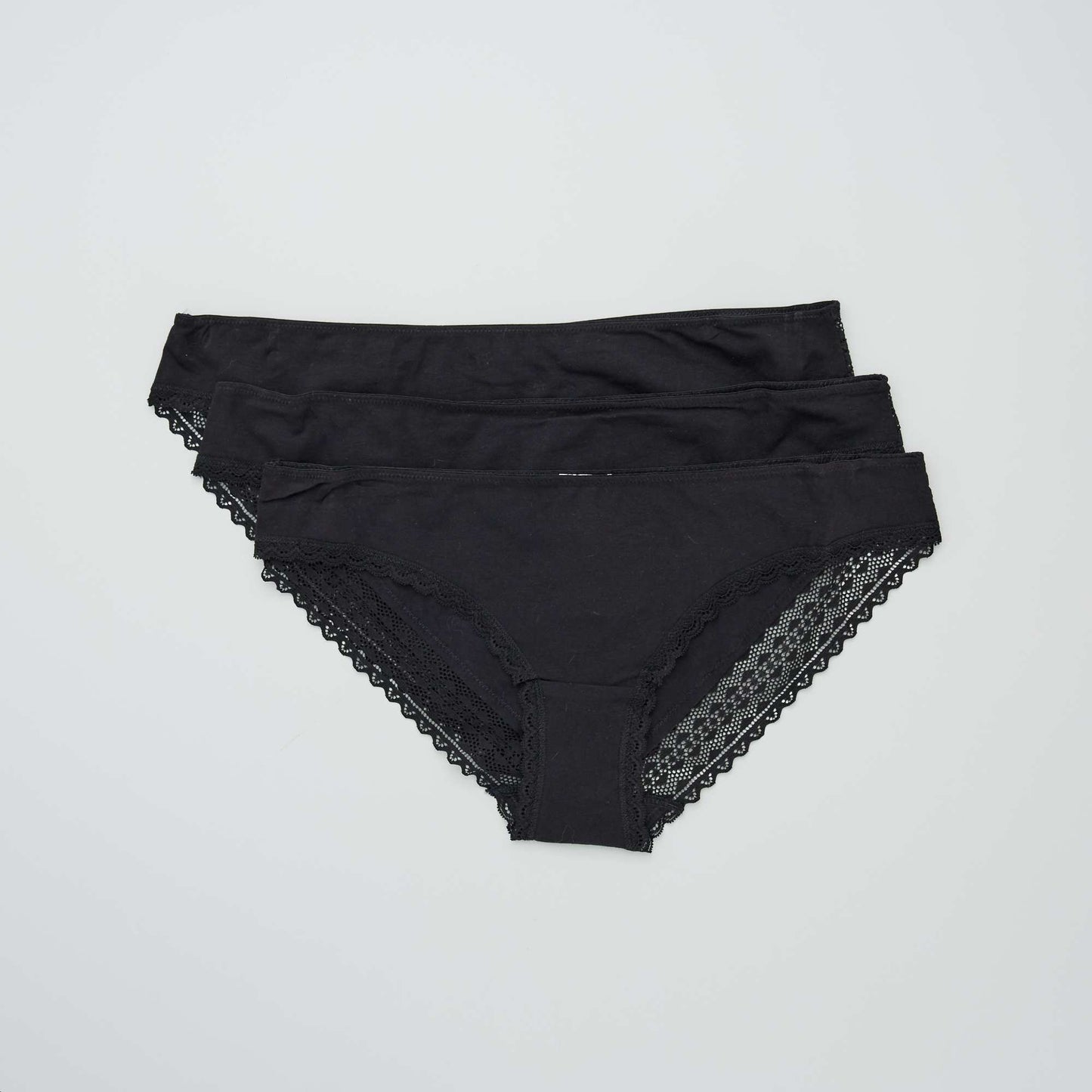 Pack de 3 braguitas de algodón y encaje NEGRO