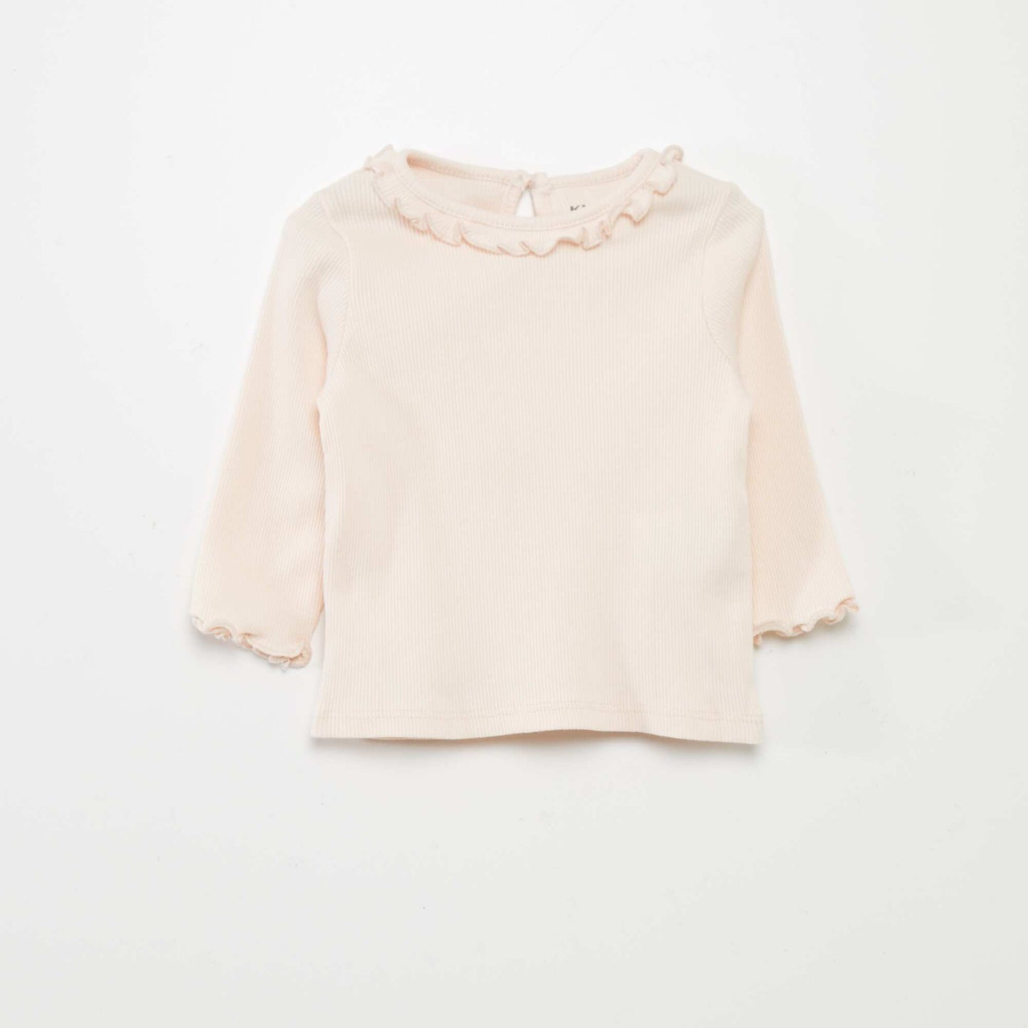 Camiseta de punto de canalé con volante en el cuello ROSA